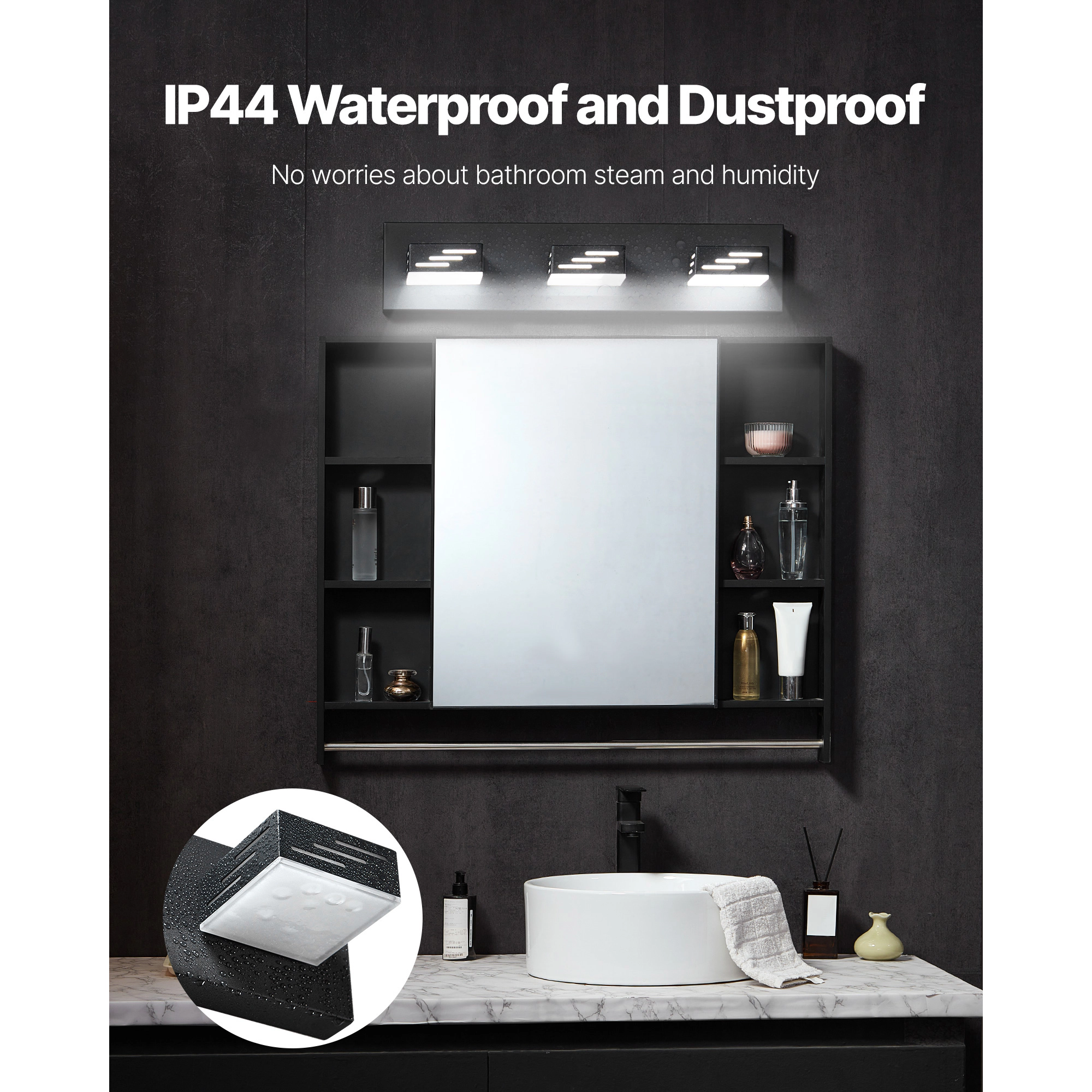 HONGGE LED Modern Vanity Light Fixture Over Mirror, with IP44 Waterproof, 6000K, Wall Lighting for Bathroom, Living Room