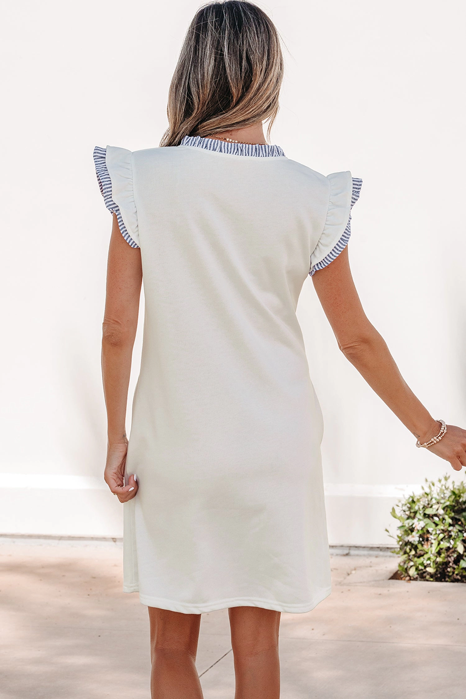 Threaded Pear Womens Aleena Ruffle Trim Sleeveless Stripe Patchwork Dress