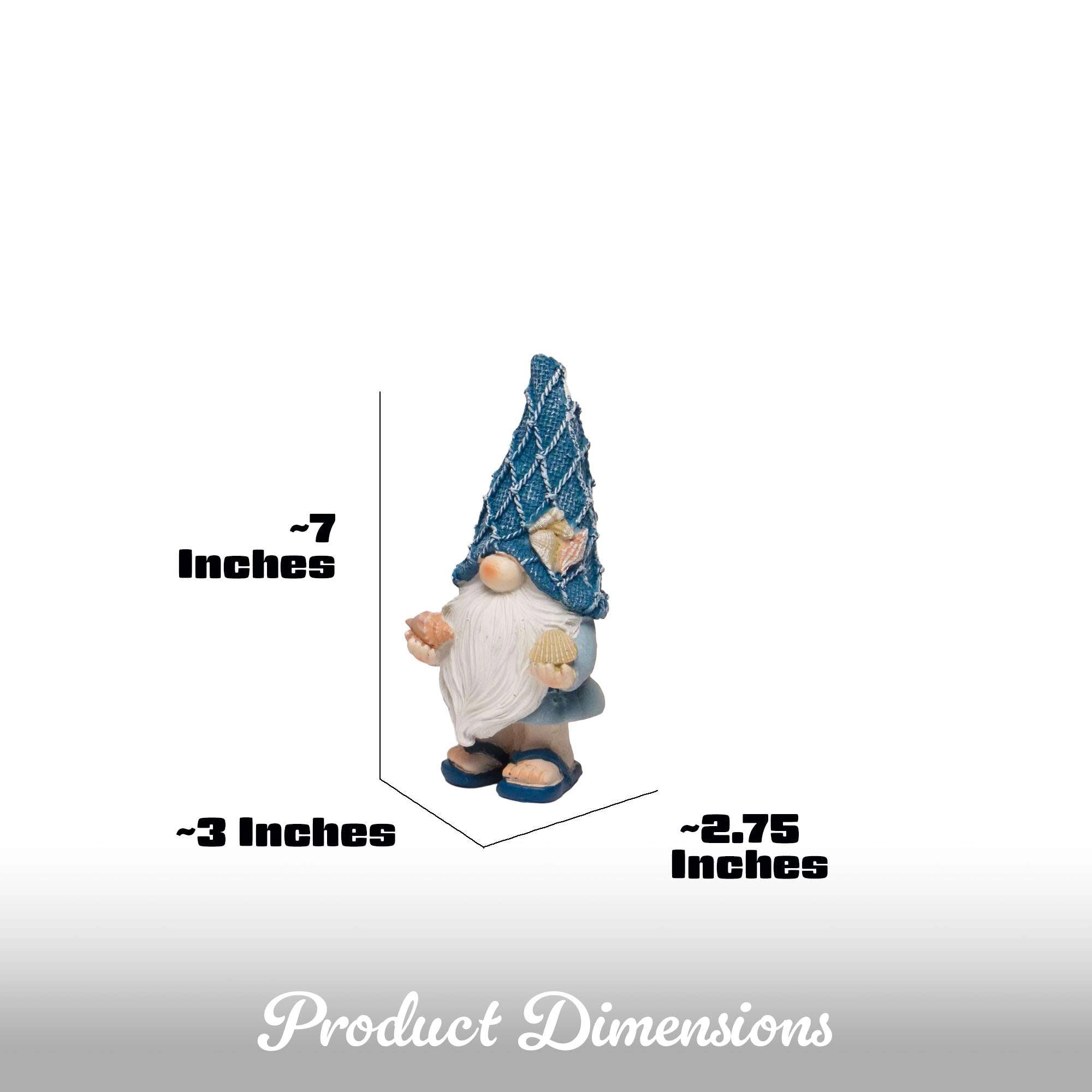 G128 Coastal Gnome Statue Set of 2 - 7 in Beach-Themed Resin Gnome Figurines for Home and Garden