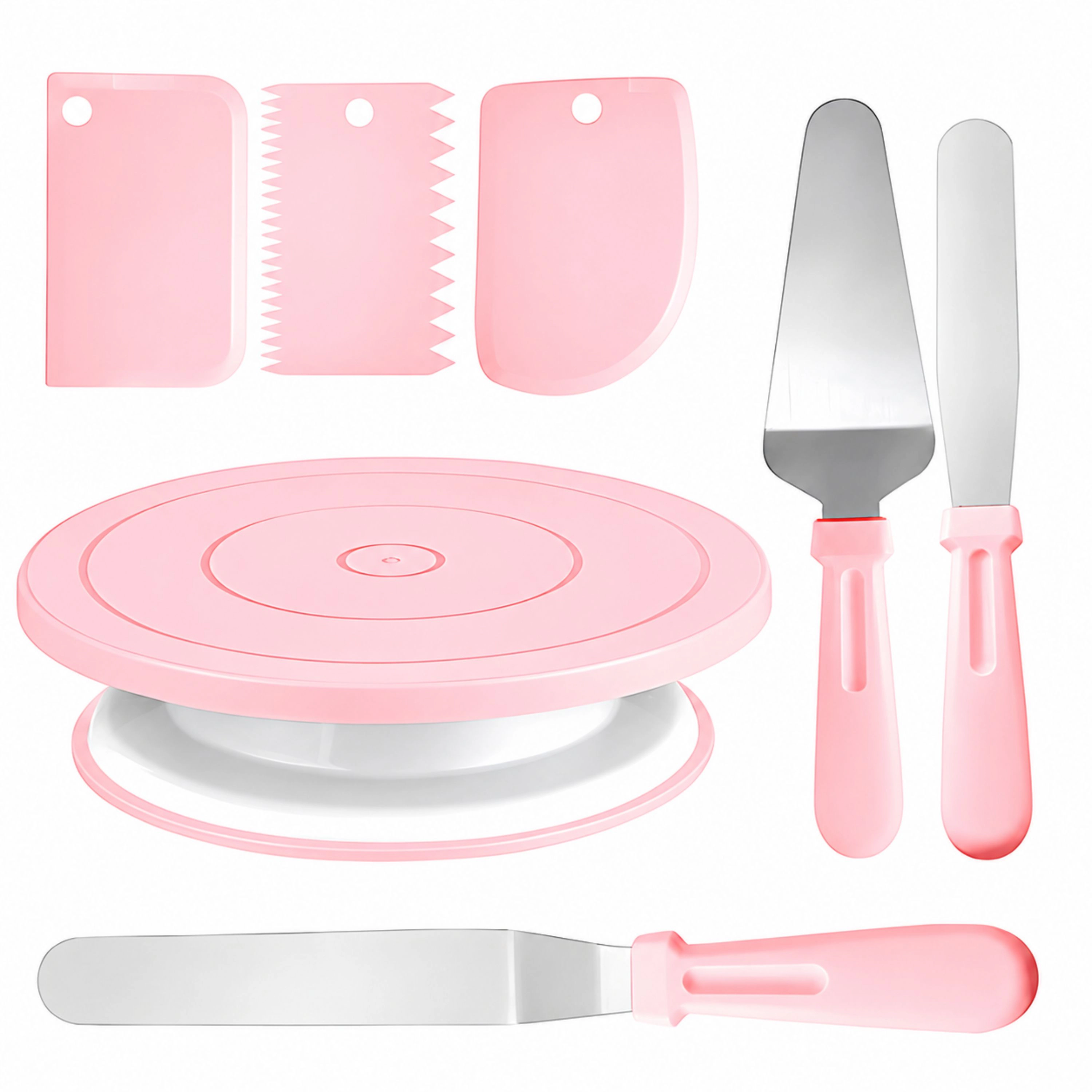 Kitcheniva 7-Piece Set, 10.8 Inch Plastic Revolving Cake Turntable Stand With Cake Decorating Kits