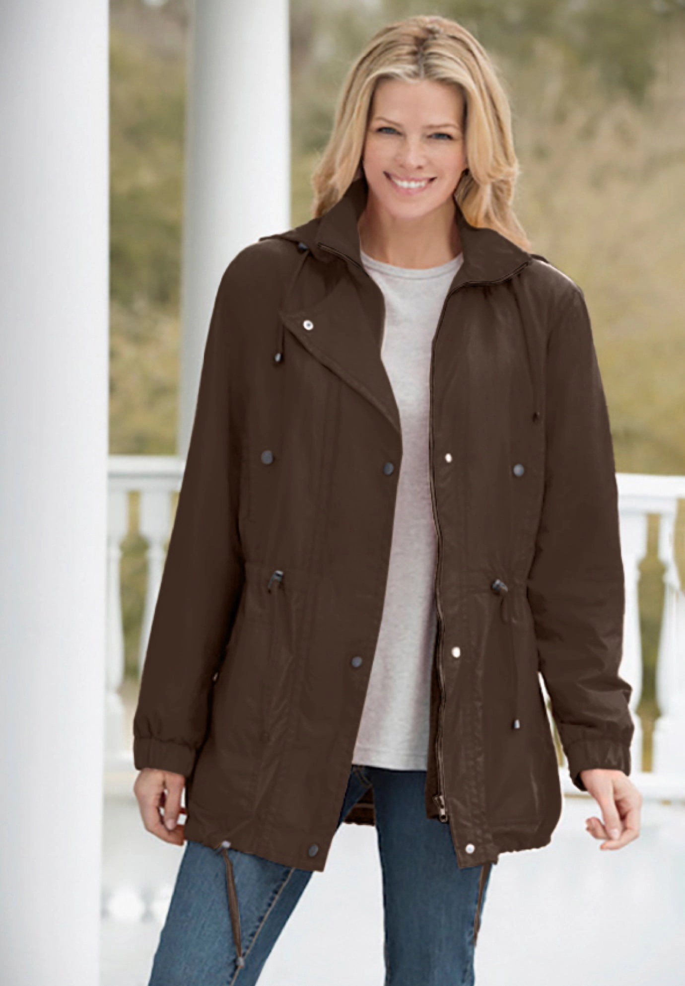 Woman Within Plus Size Taslon Anorak Jacket with Removable Fleece Lining