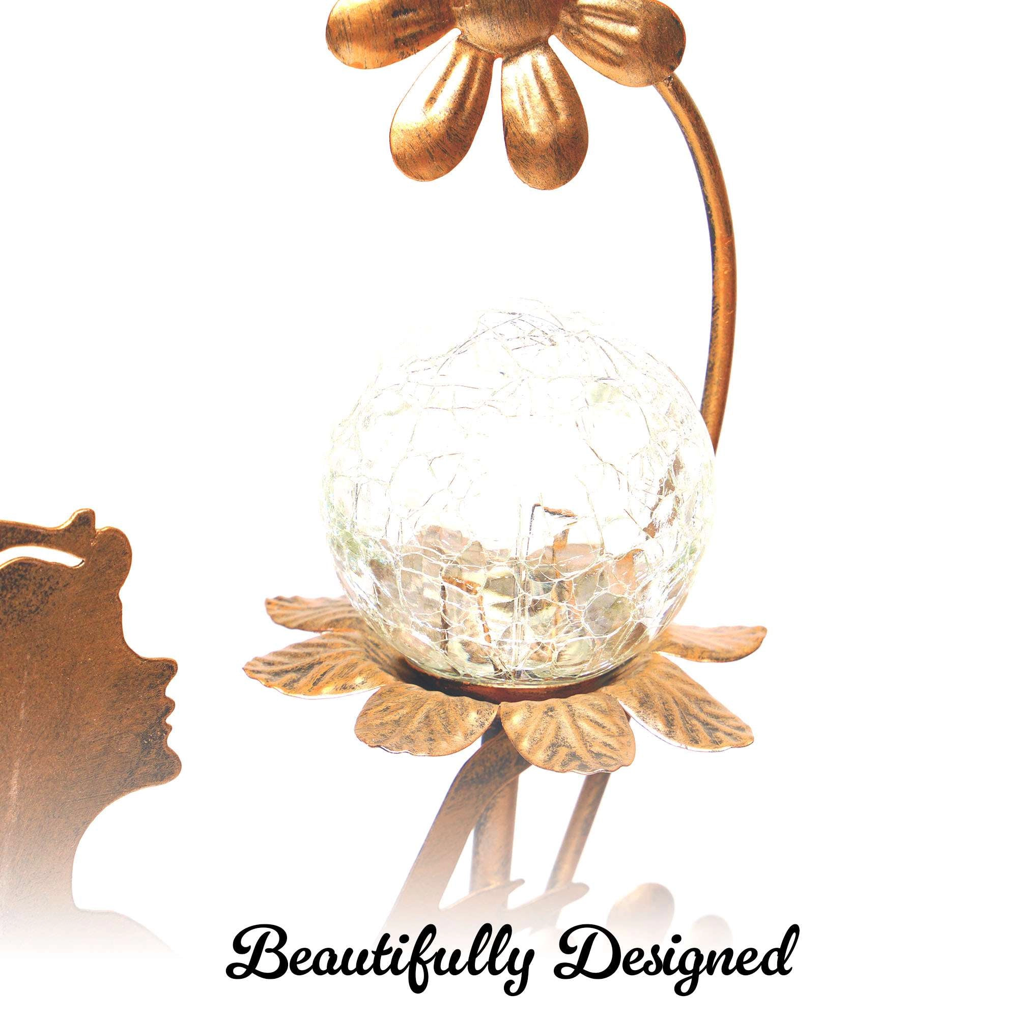 G128 28in Fairy Solar Garden Stake, Angel Figurine with Color-Changing Crack Glass Moon