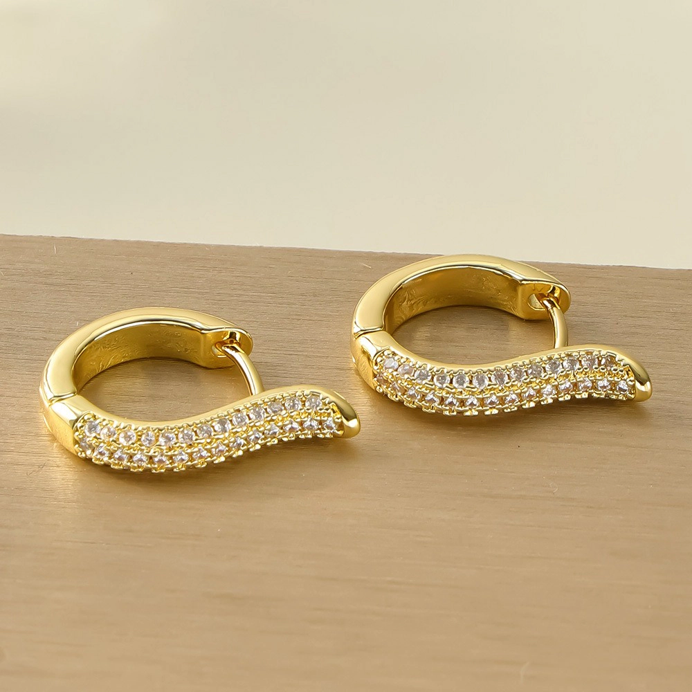 Curved Rainbow Pave Cubic Zirconia Huggie Hoop Earring