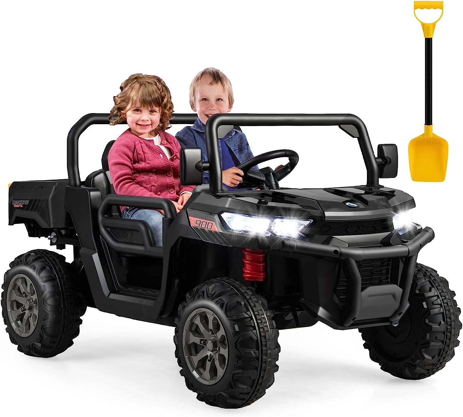 Costway 12V Electric Kids UTV 2-Seater Ride on Car with Remote Control Dump Bed Rocking Function Pink