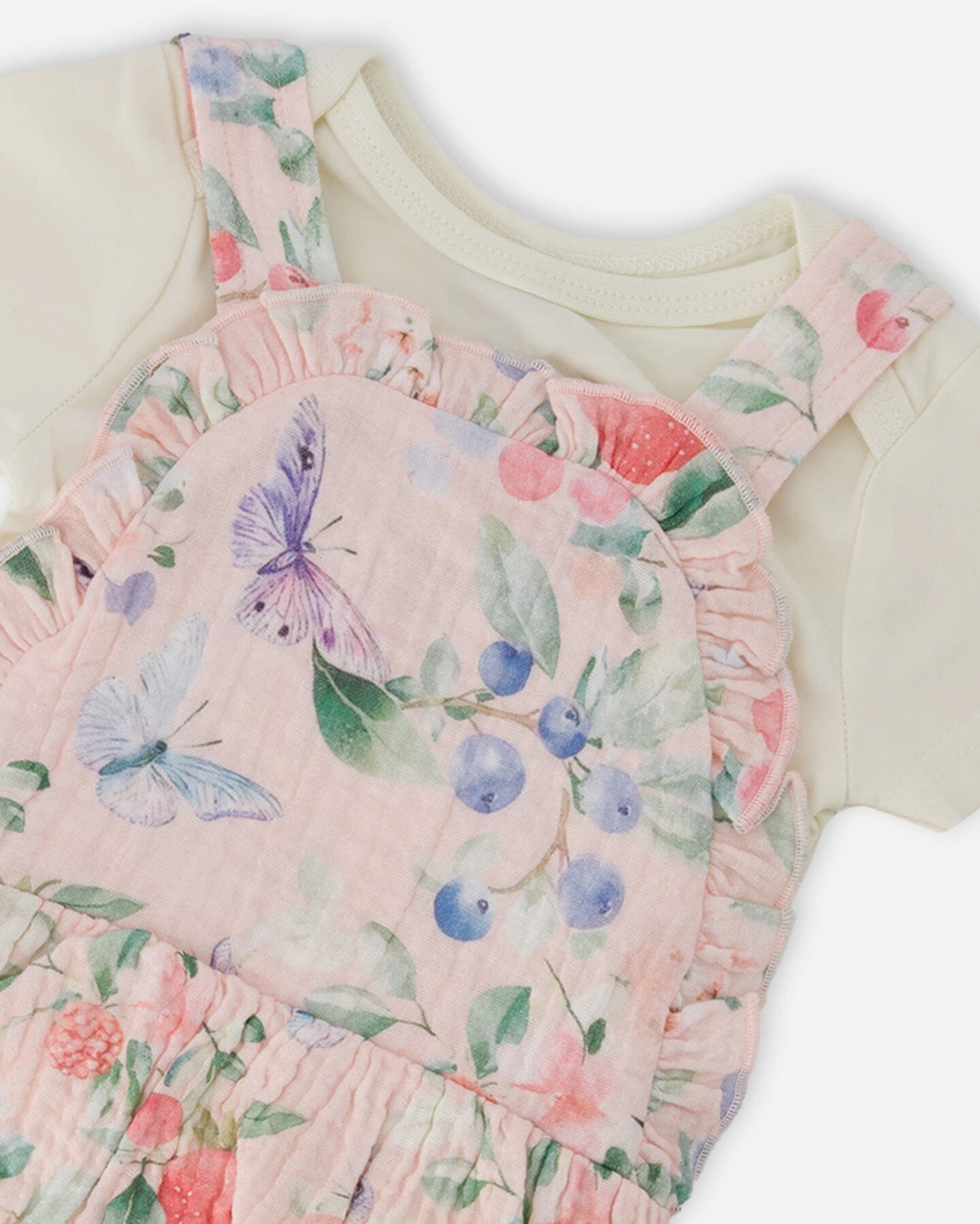 Deux par Girls Organic Cotton Jersey Onesie and Muslin Overall Set Printed Berries