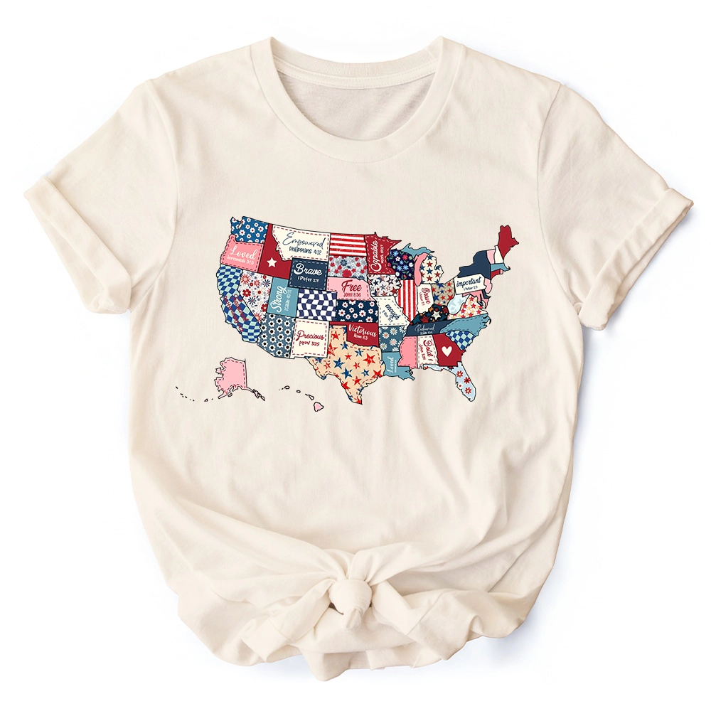 OrnamentallyYou Unisex Patriotic Patchwork USA T-Shirt