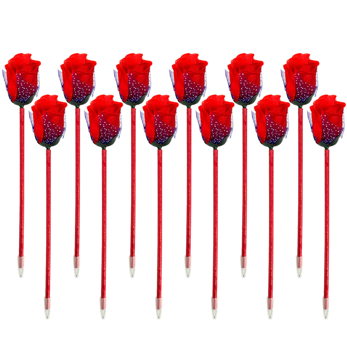 Wrapables Rose Flower Ballpoint Pens for Office, Valentine's Day, Mother's Day and Party Favors, Set of 12