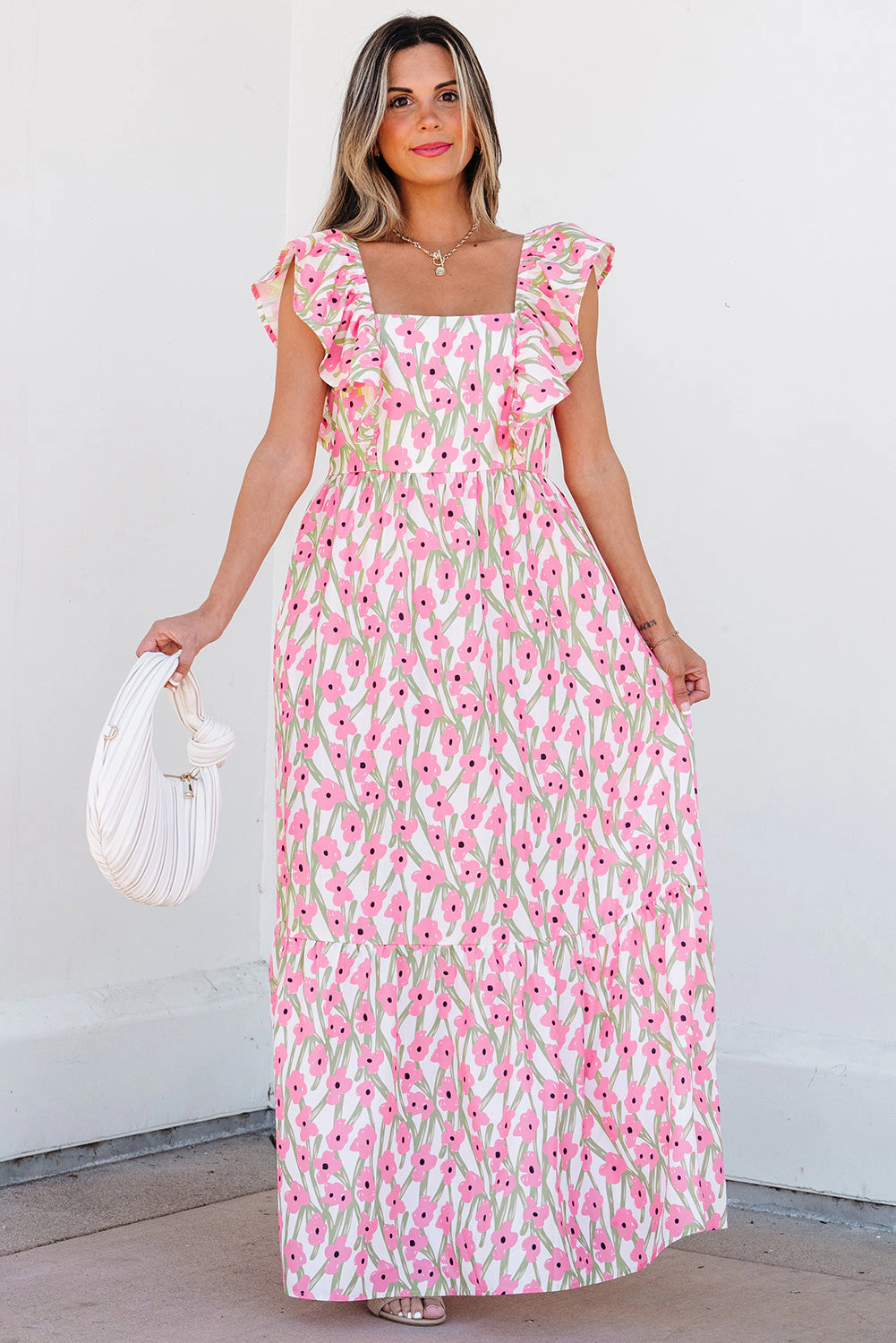 Threaded Pear Women's Angelica Floral Ruffled Strap Maxi Dress