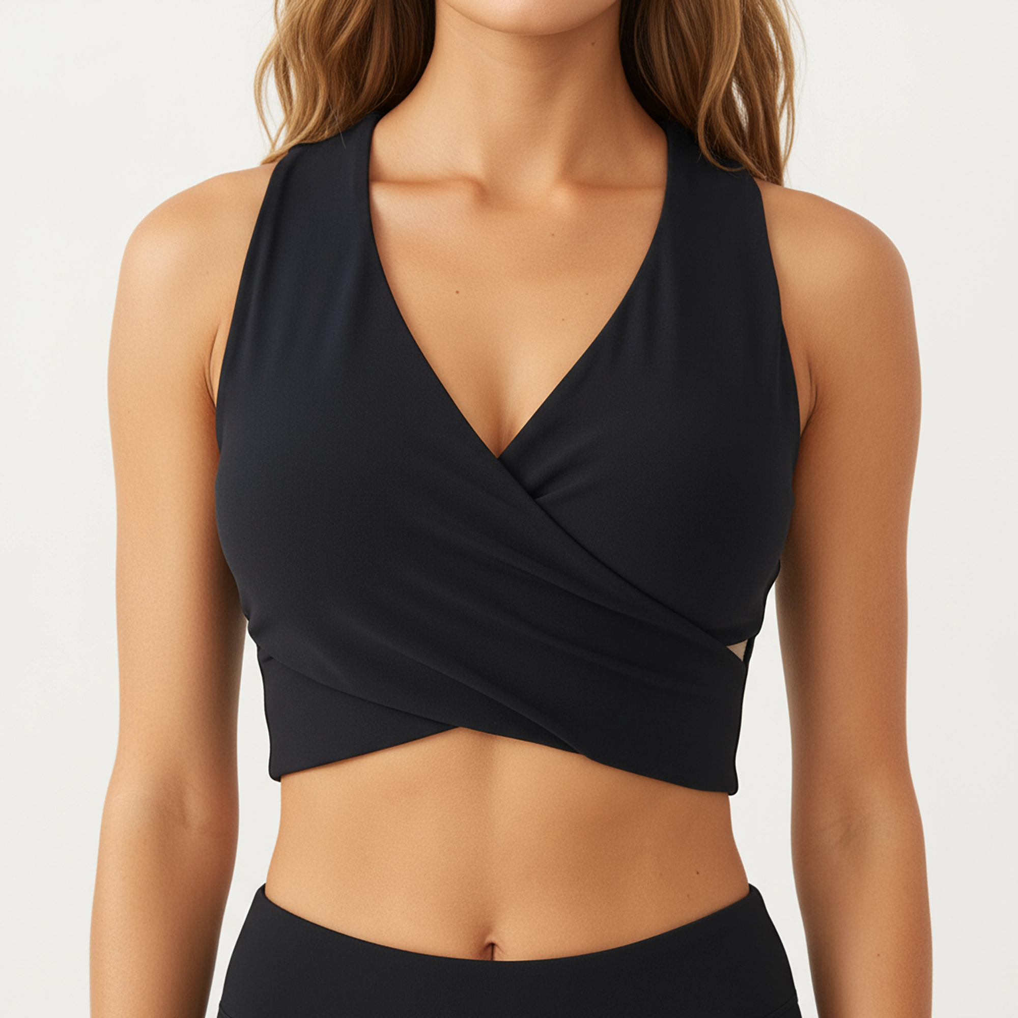 Anna-Kaci Women's Sleeveless Wrap Front Crop Top with Deep V-Neckline and Twisted Hem Detail