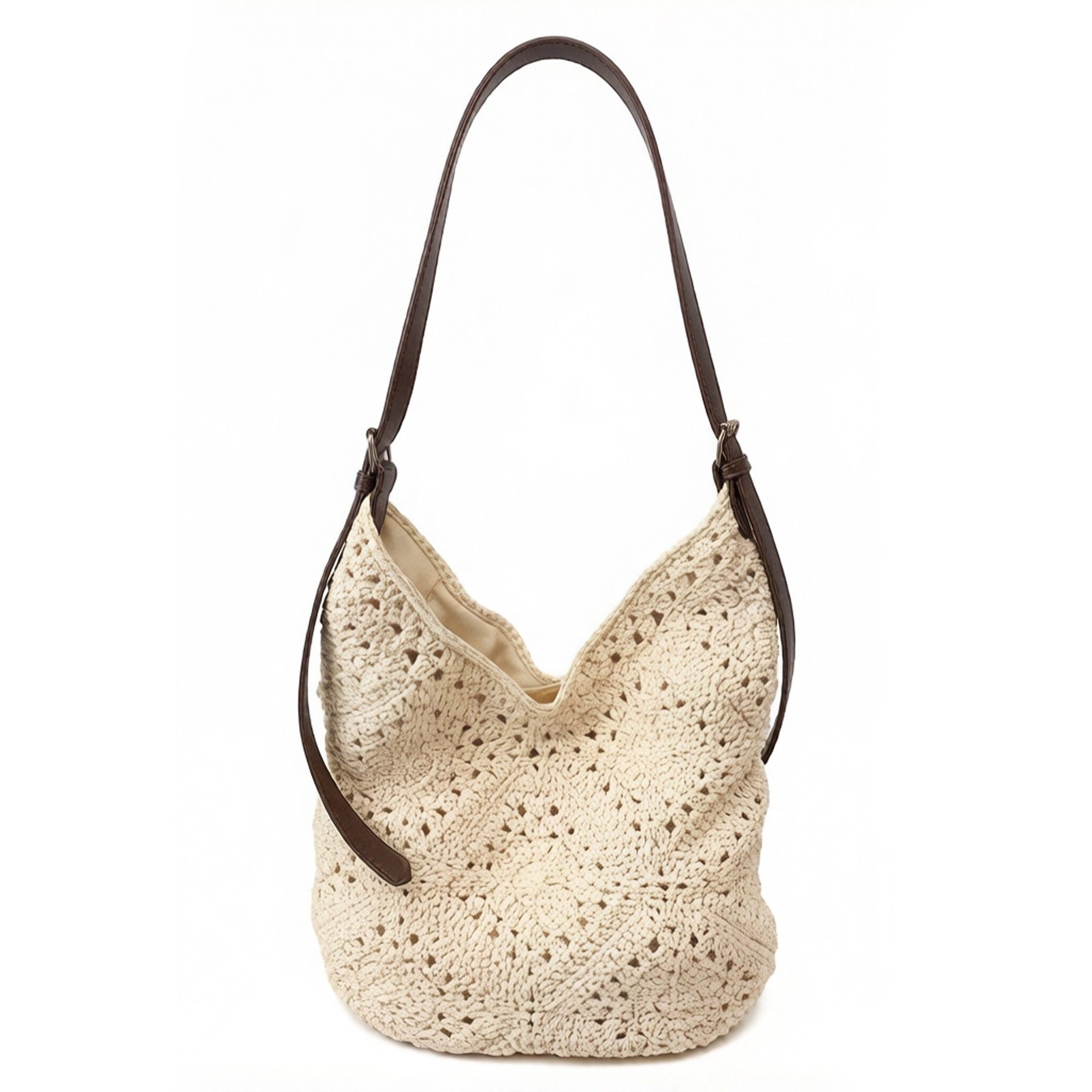 Alilang Women's Crochet Shoulder Hobo Bag with Adjustable Strap Soft Knit Slouchy Handbag Casual Everyday Tote