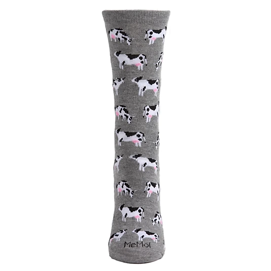 Memoi Women's Cool Cows Bamboo Blend Crew Socks