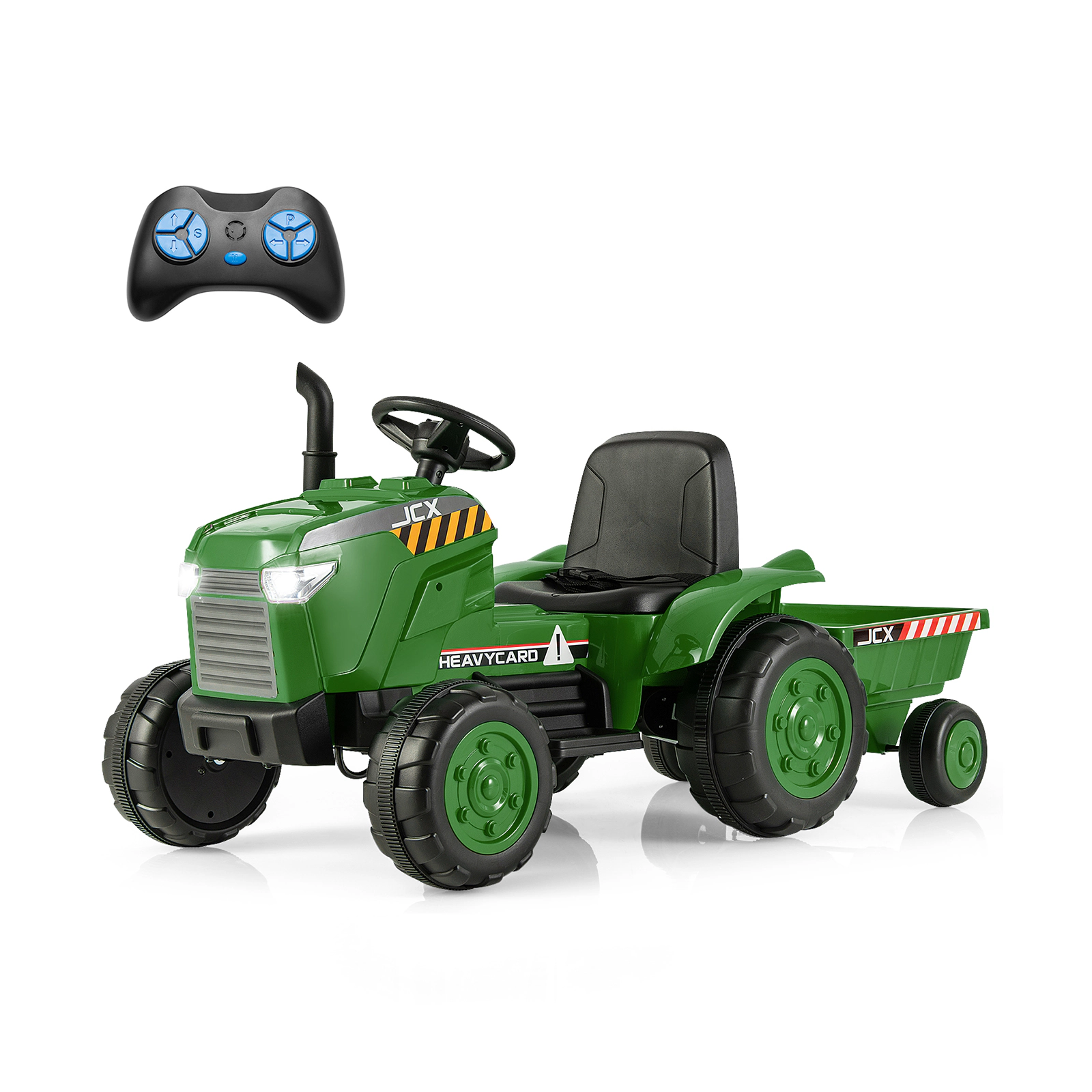 SUGIFT Dark Green Detachable Trailer Remote Control and Music Kids 12V Ride On Tractor