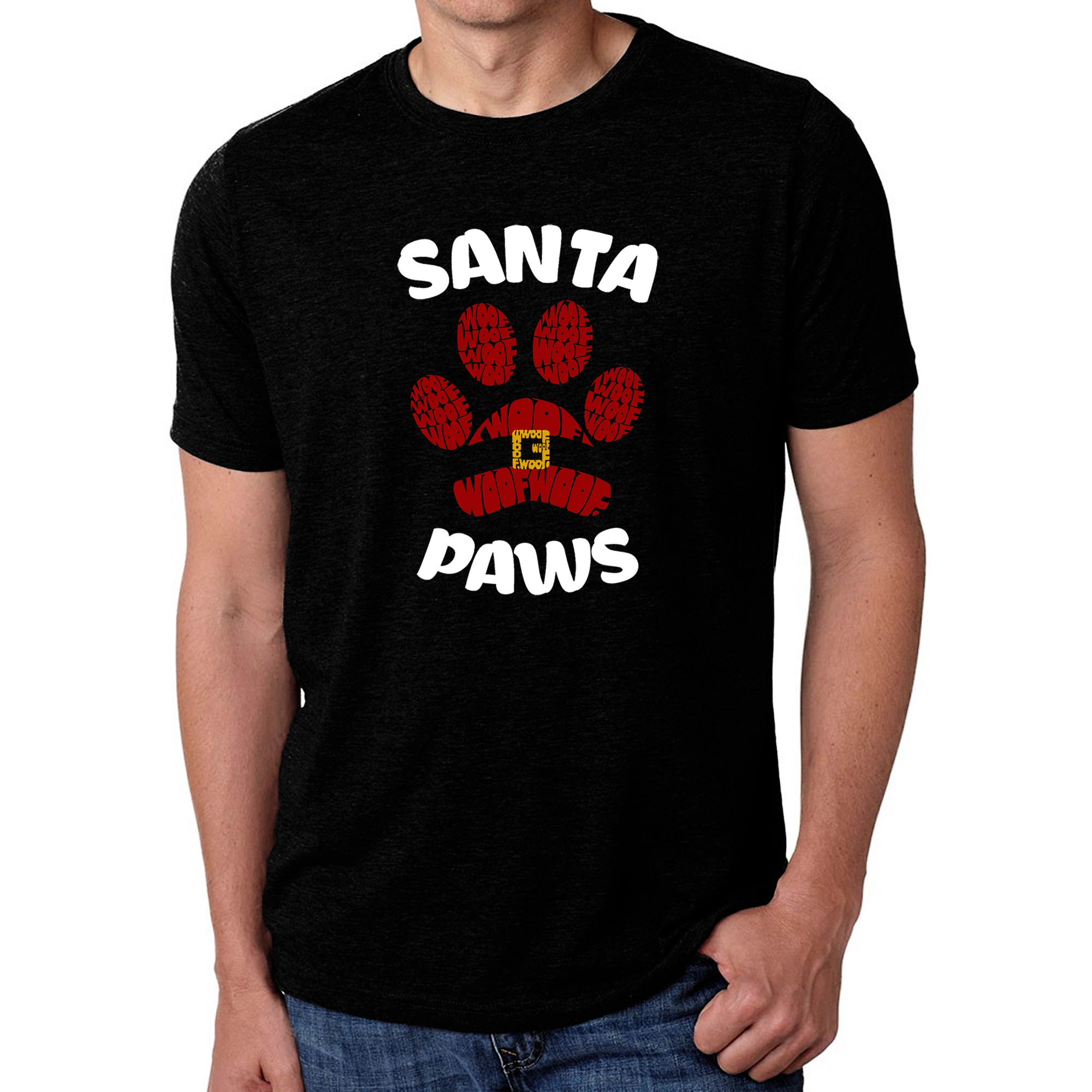 LA Pop Art Men's Cotton-Poly Word T-Shirt - Santa Paws