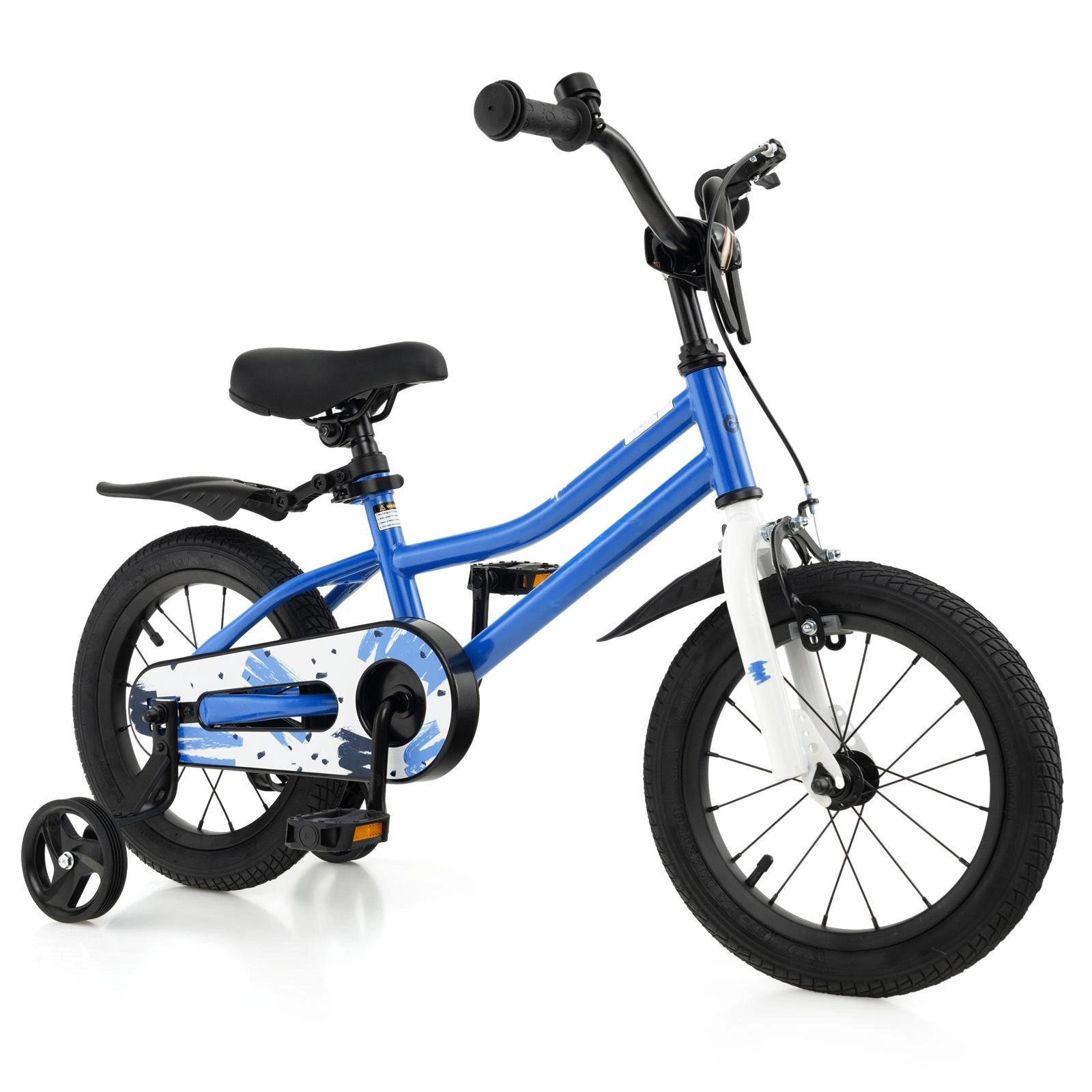 SUGIFT Height-Adjustable 14-Inch Kids Bike with Training Wheels 99-lb Seat Capacity Ages 3-5 Years Blue
