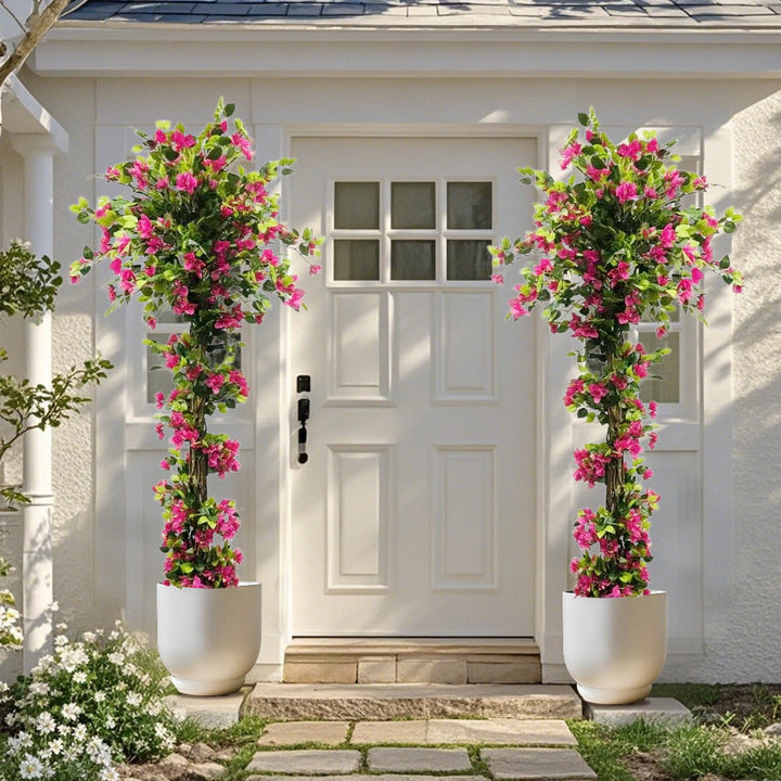 83in Artificial Bougainvillea Tree with Flowers, Realistic Faux Blooming Tree in Pot, Silk Flower Fake Plant