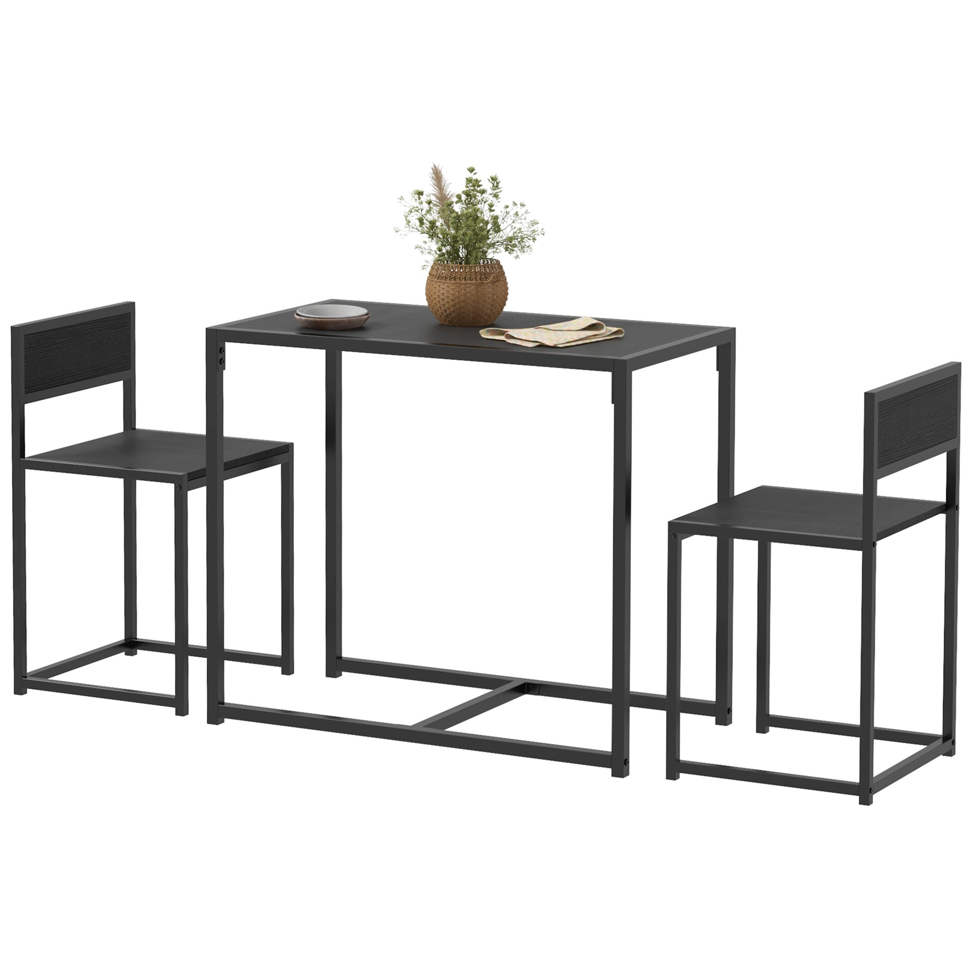 HONGGE 3-Piece Industrial Dining Table Set 2 Kitchen and Chairs Room