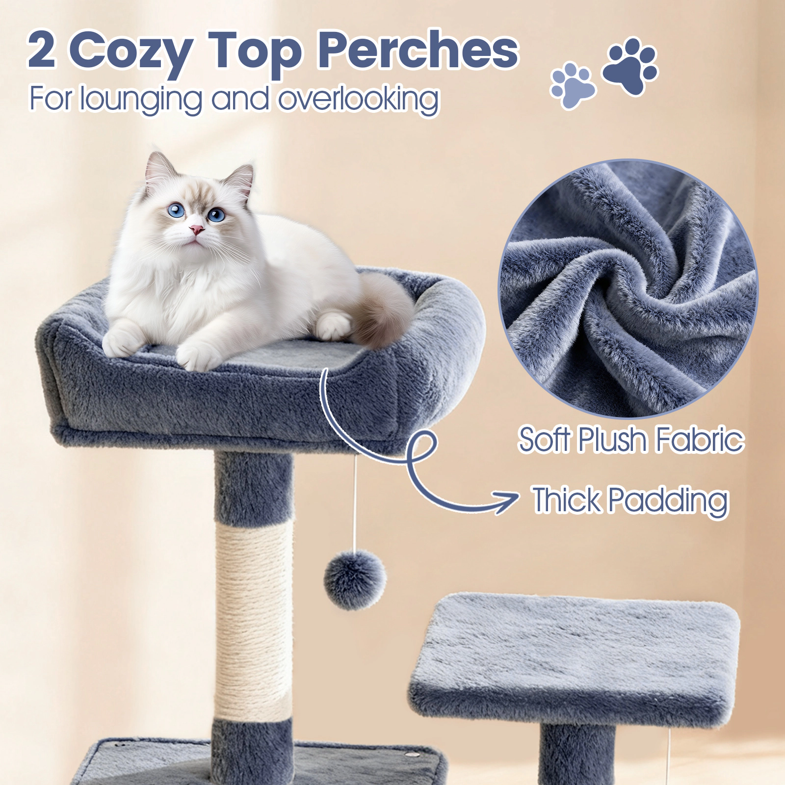 SUGIFT 66-in Dark Gray Multi-Level Cat Tree Tower with 2 Condos Skylight Hammock and Sisal Posts