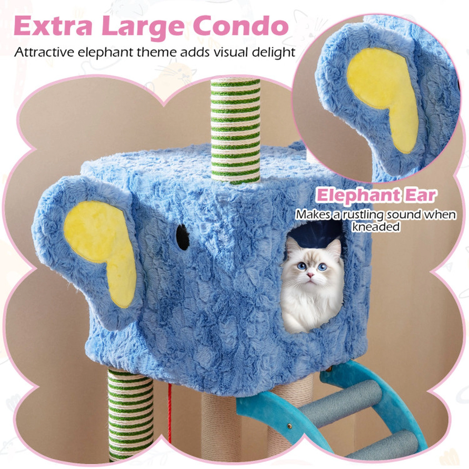 SUGIFT 60-in 22-lb Per Layer Elephant Cat Tree with 2 Condos Scratcher Ramp and Anti-tipping Device