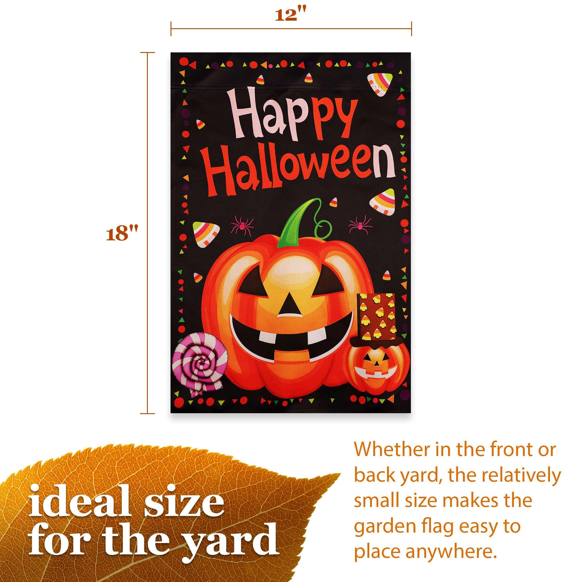 G128 Happy Halloween Pumpkin Candy 12x18 Double-Sided Garden Flag