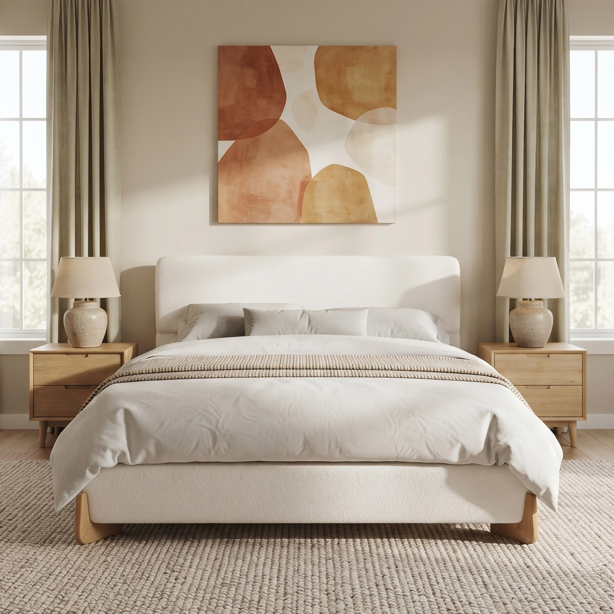 Flynama Full Boucle Upholstered Bed, Luxurious Comfortable Bedroom Centerpiece, White