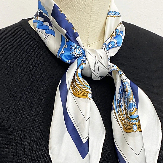 Wrapables Women's Satin Square Scarf Neckerchief, 26.5 x 26.5 Inch, Nautical Blue