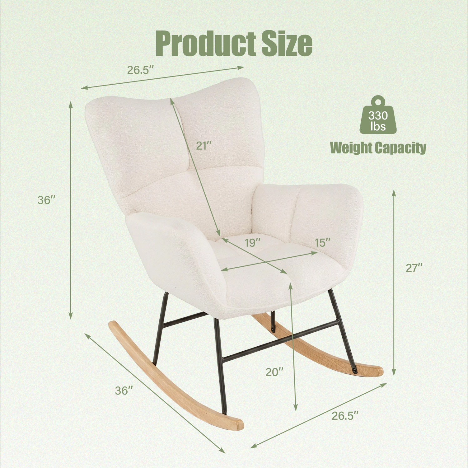 LJG Nursery Rocking Chair with Comfy Backrest and Armrest