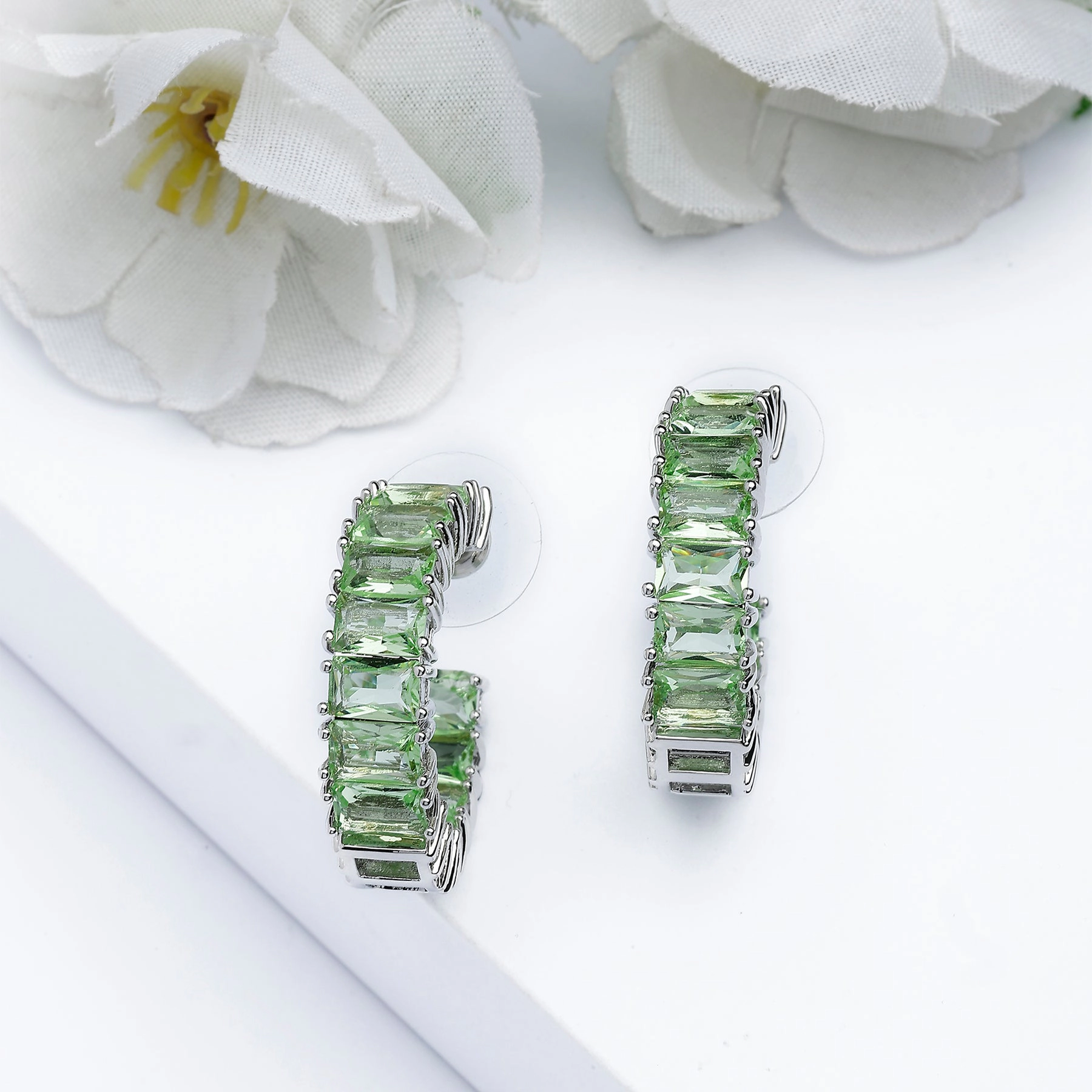 AGP PARIS Womens Light Green C-shaped Dainty Hoop Earrings