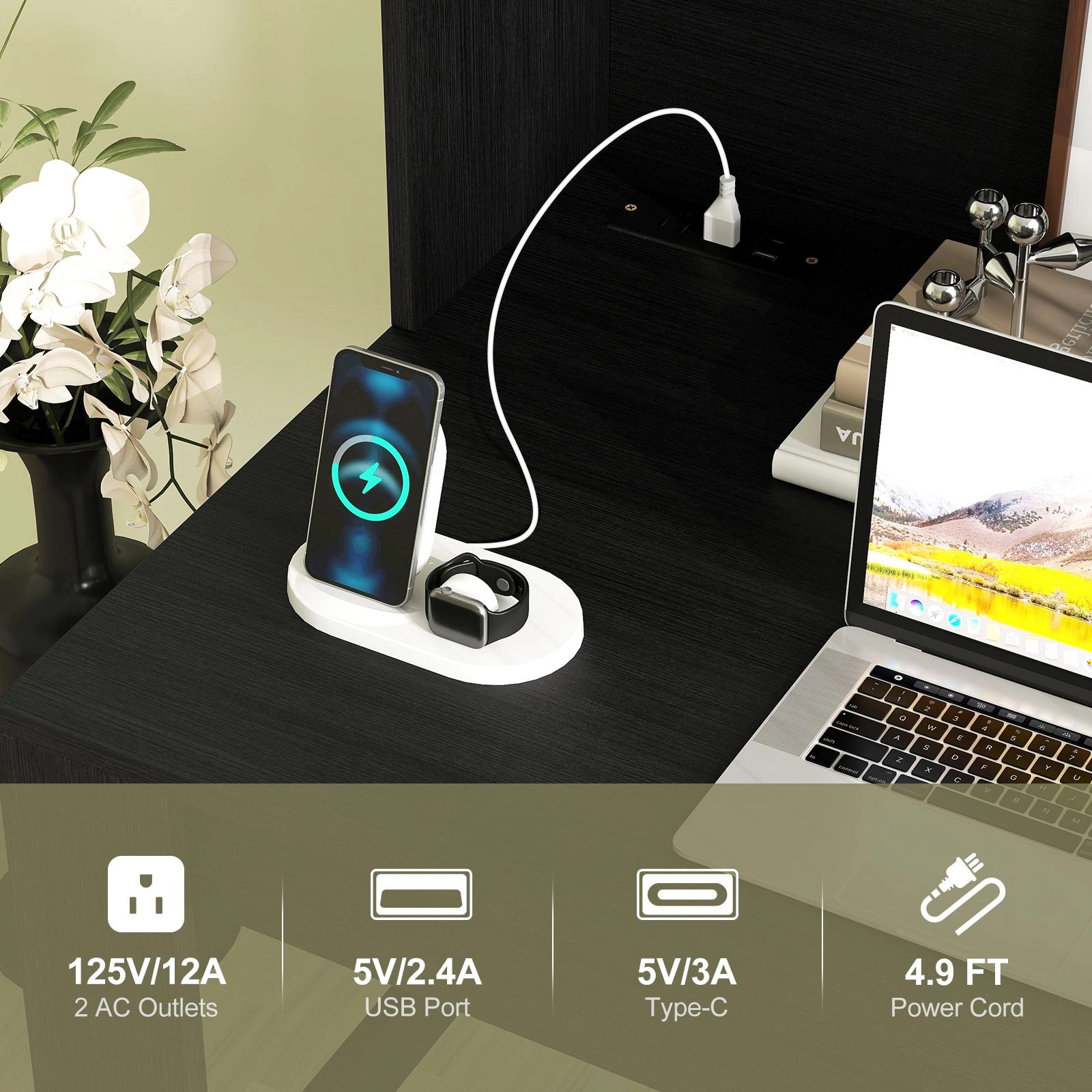 SlickBlue Computer Desk with Hutch, Shelves and Charging Station