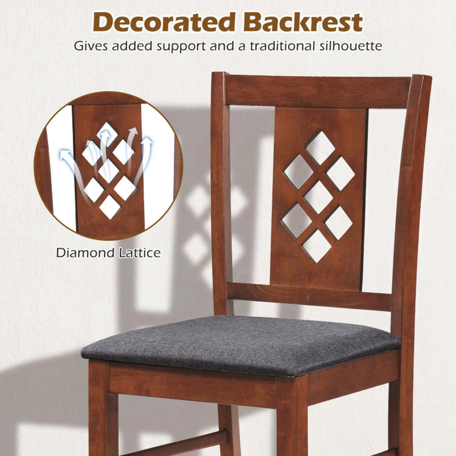 SUGIFT Linen Style Upholstered Dining Chairs with Wood Frames 35-in Tall 330-lb Capacity Set of 2 Cherry + Gray