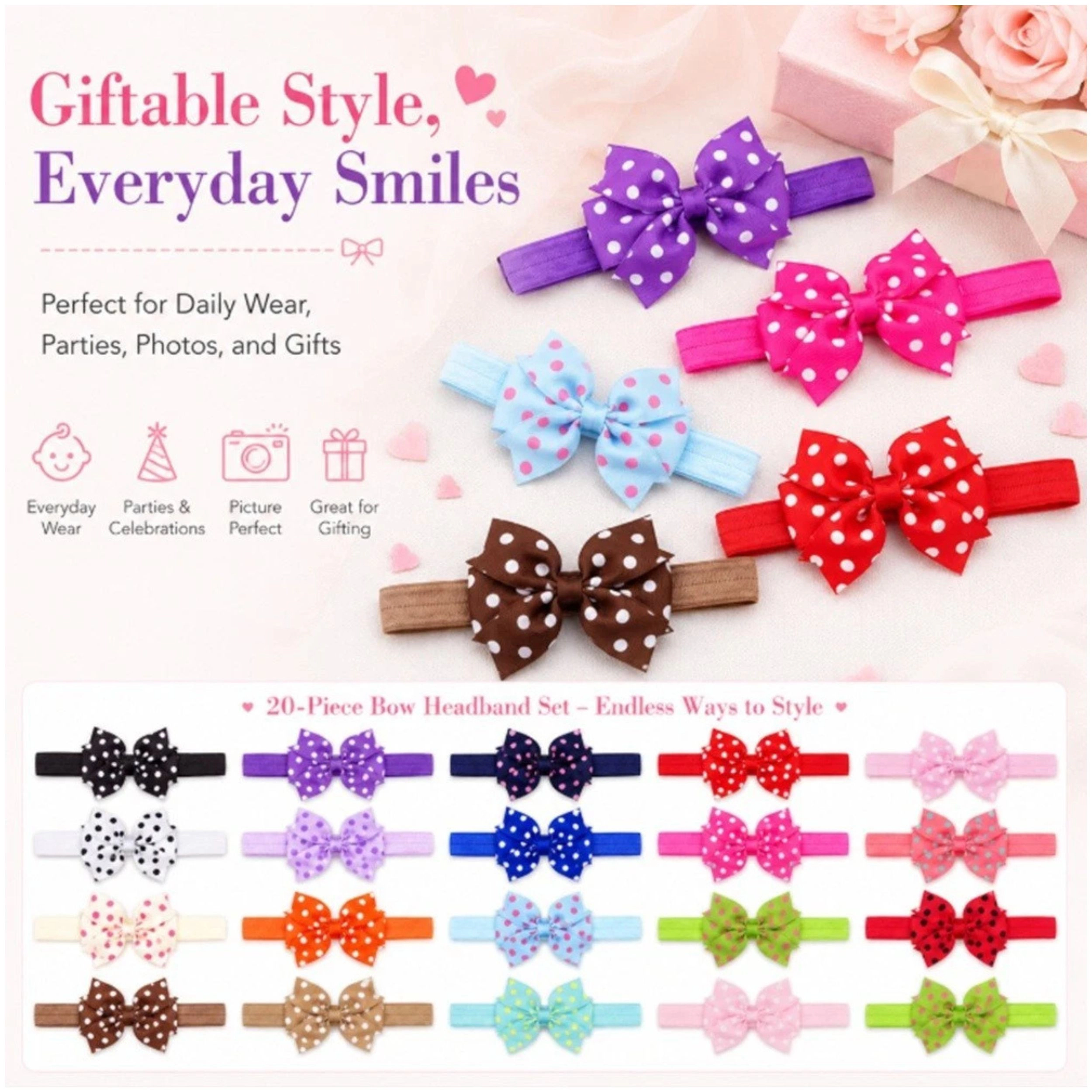 Home Collection Baby Girls Pack of 20 Bow Headbands