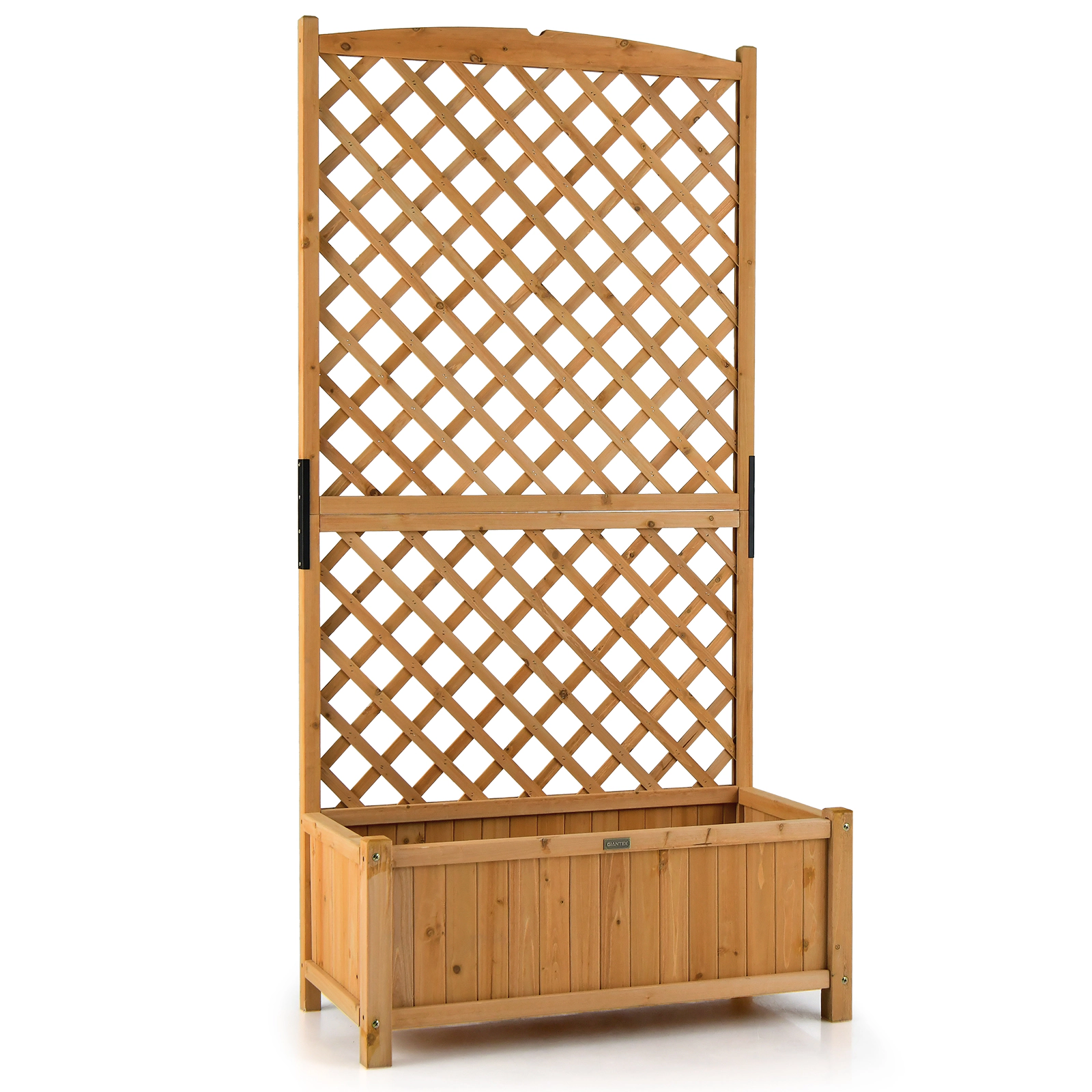 SlickBlue Wooden Planter Box with Diamond Lattice Trellis for Garden