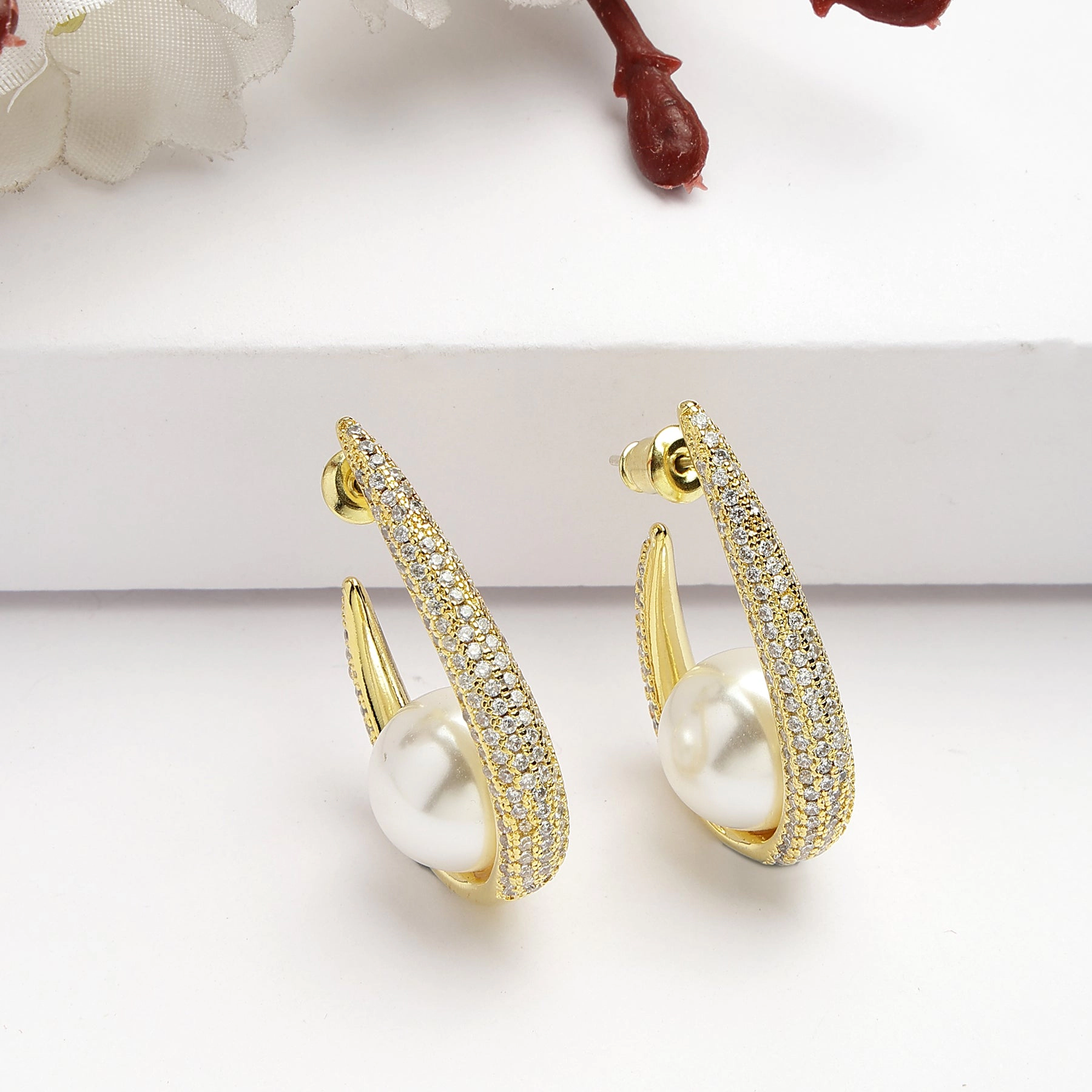 AGP PARIS Womens Diva Iconic Sling Pearl Hoop Earrings