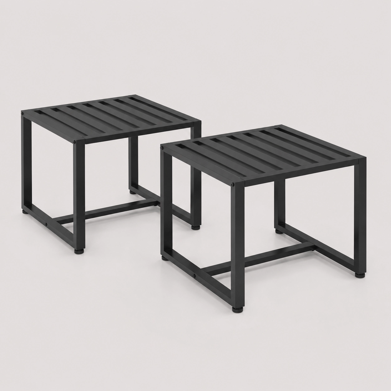 SUGIFT Set of 2 Black Metal End Tables with Slatted Tabletop, 242-lb Capacity Each