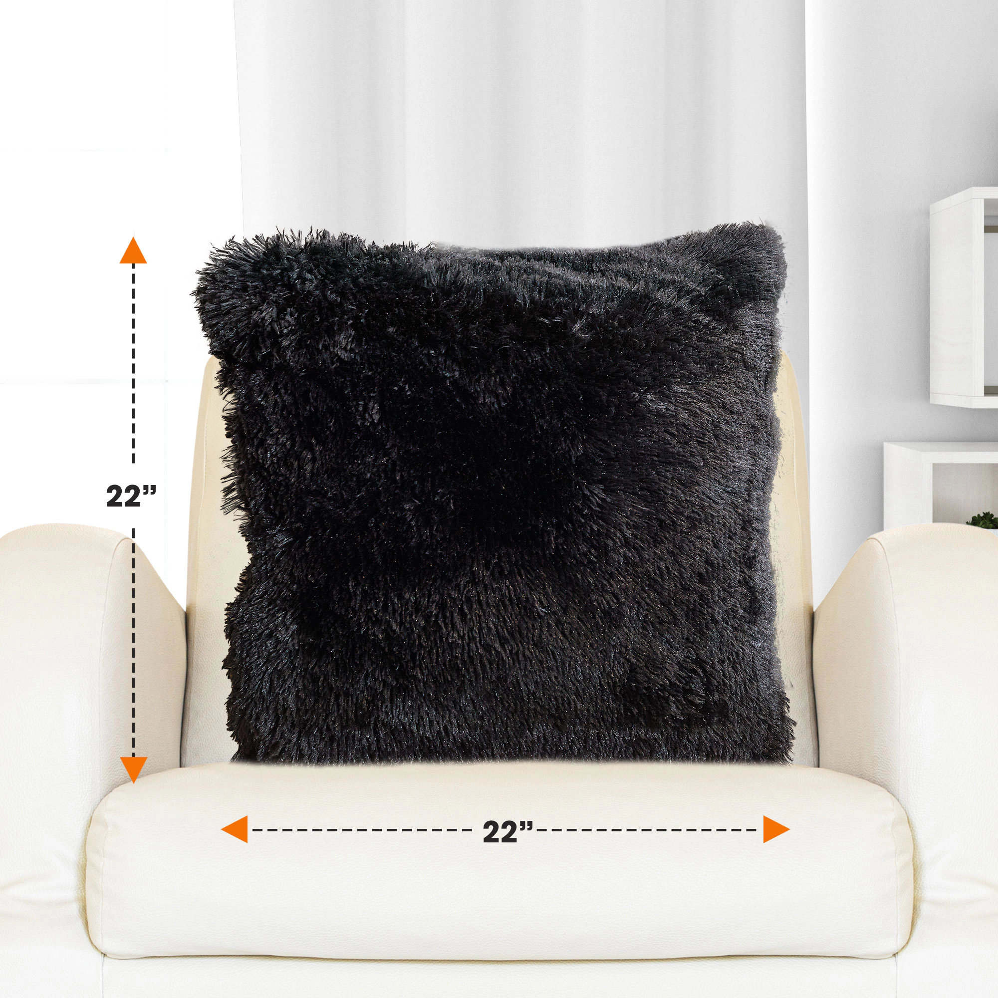 Cheer Collection 22-Inch Dual-Sided Shaggy Faux Fur Square Throw Pillows with Inserts, 2-Pack