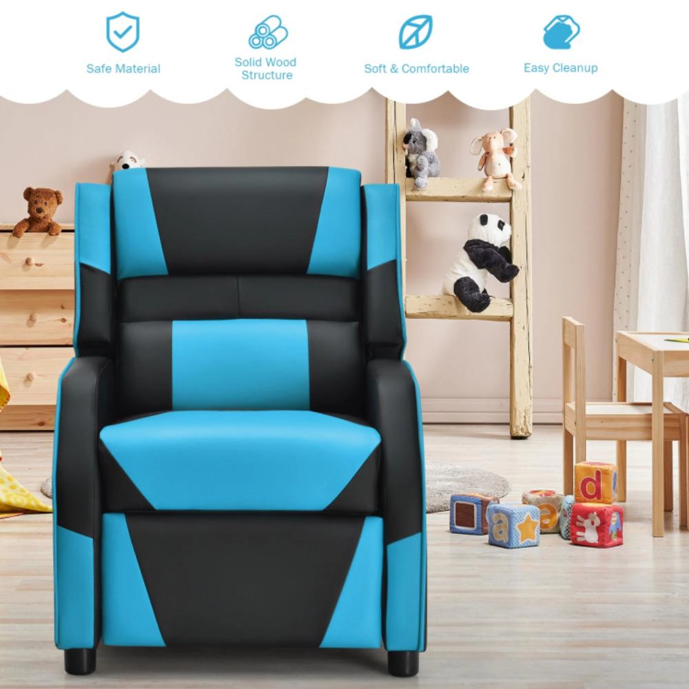 Hivvago Kids Youth Pu Leather Gaming Sofa Recliner With Headrest And Footrest