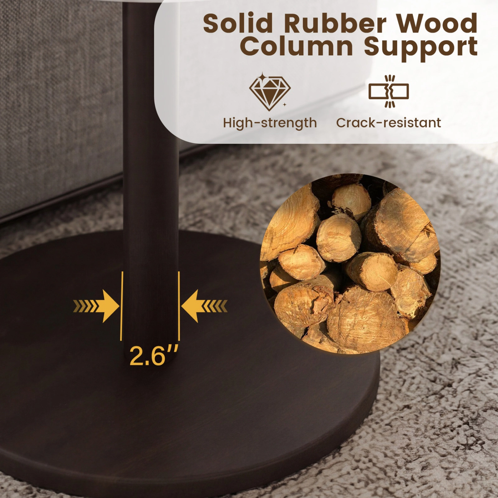 SUGIFT 21.5-Inch Round Marble Pedestal Side Table, Rubber Wood Column, 130-Lb Capacity