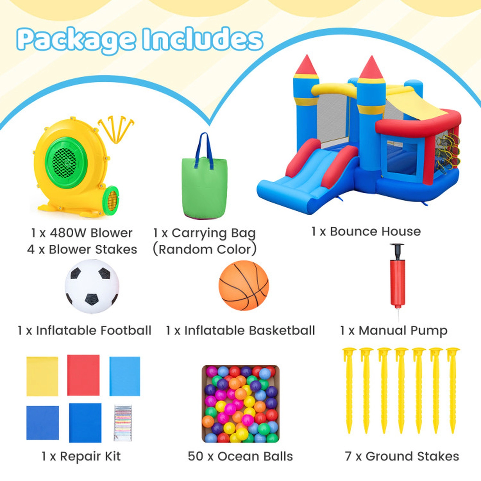 SUGIFT Kids Multicolor Bounce House with Slide Ocean Ball Pit and Pitching Game 103-in W 200-lb Total Capacity