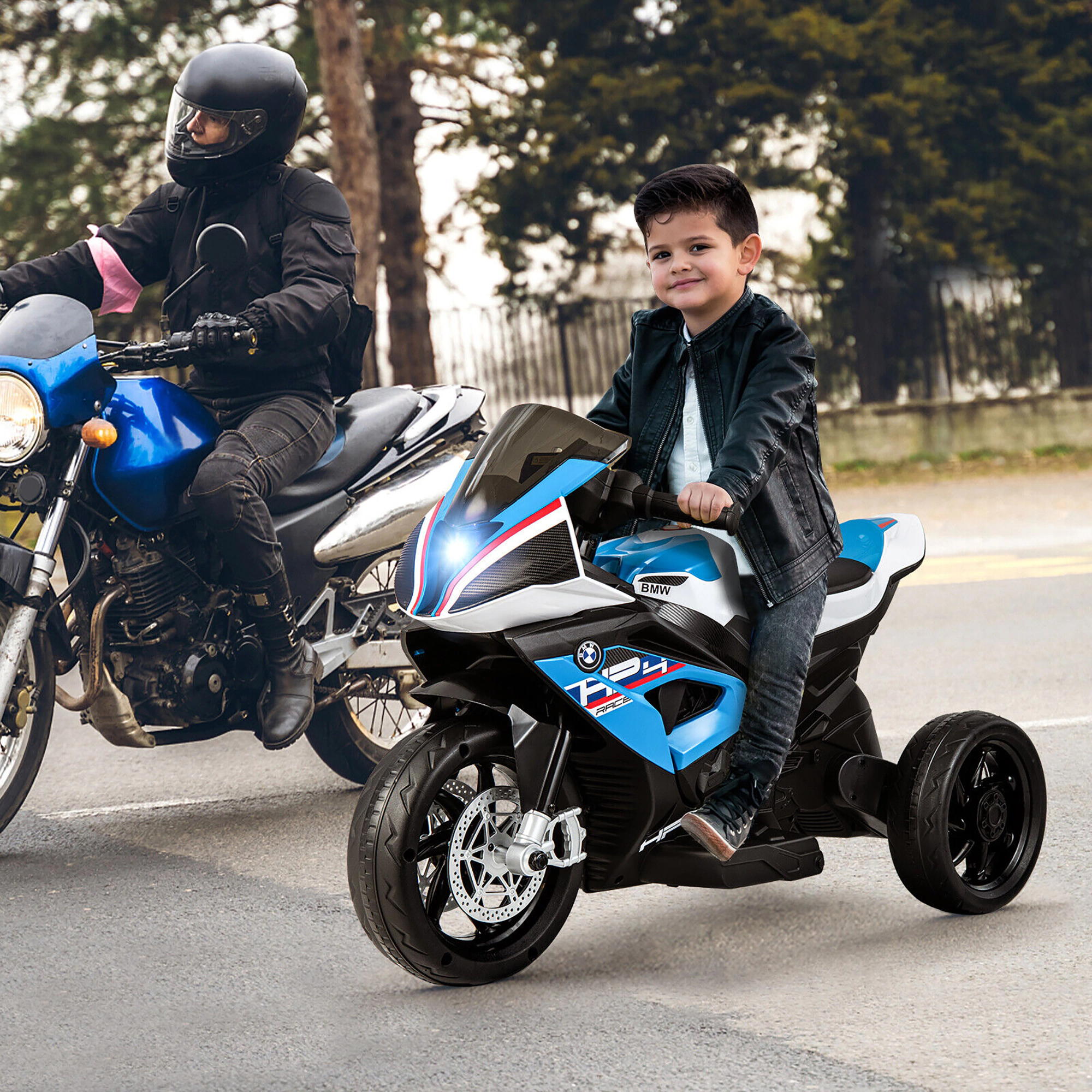 Costway 12V Kids Ride on Motorcycle Licensed BMW 3 Wheels Electric Toy w/ Light & Music Blue