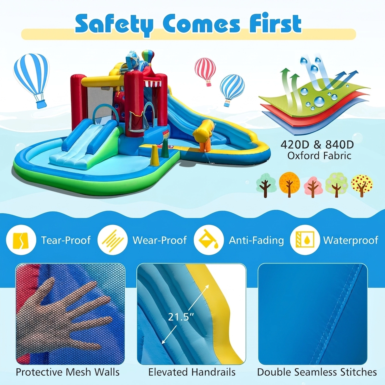 SUGIFT Kids Multicolor Water Slide Park with Splash Pool Ball Pit and 750W Blower 188-in W 200-lb Total Capacity