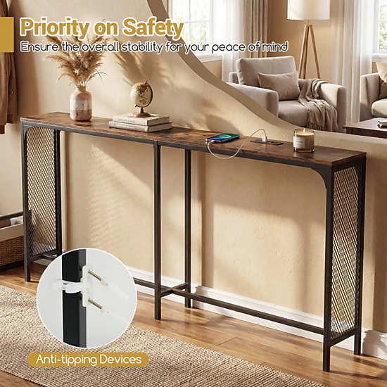 Hivvago 71 Inch Narrow Console Table With Power Outlet For Small Space
