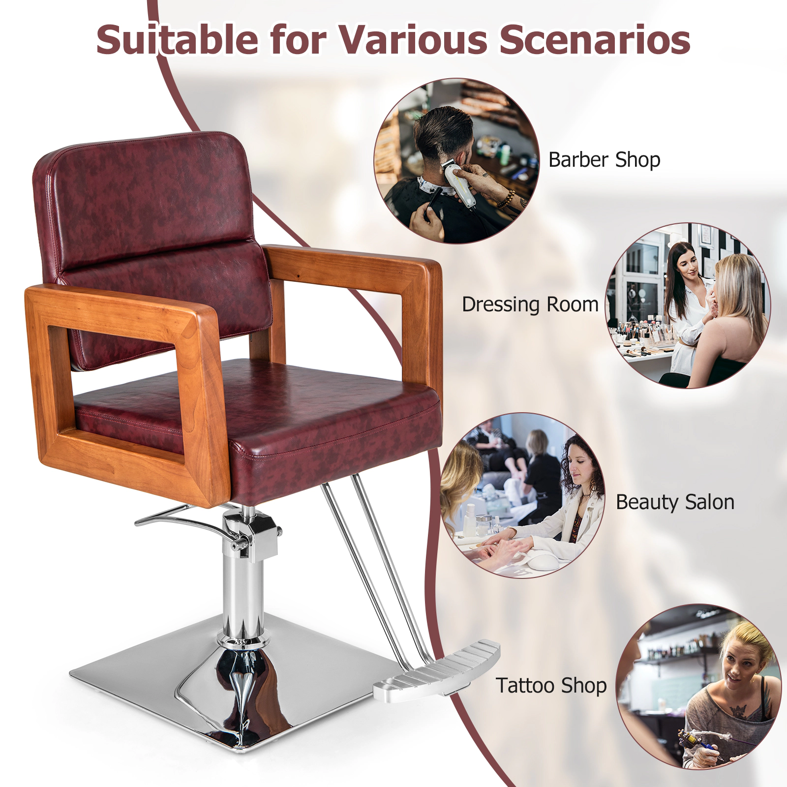 SUGIFT 330-lb Capacity Hydraulic Hair Styling Chair with 360-Degree Swivel 8-Position Headrest and Footrest