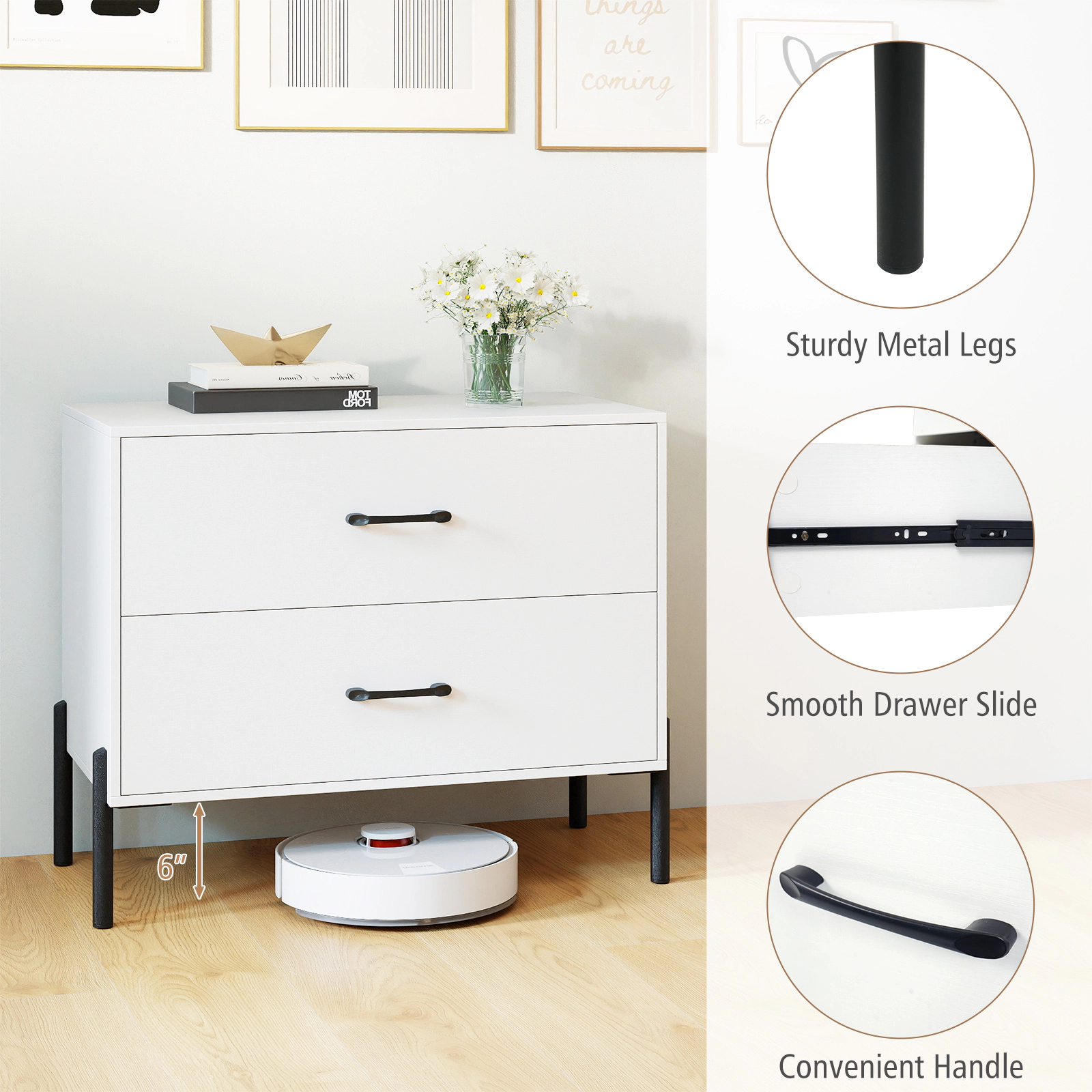Hivvago 2-Drawer Dresser Modern Wooden Nightstand Set of 2
