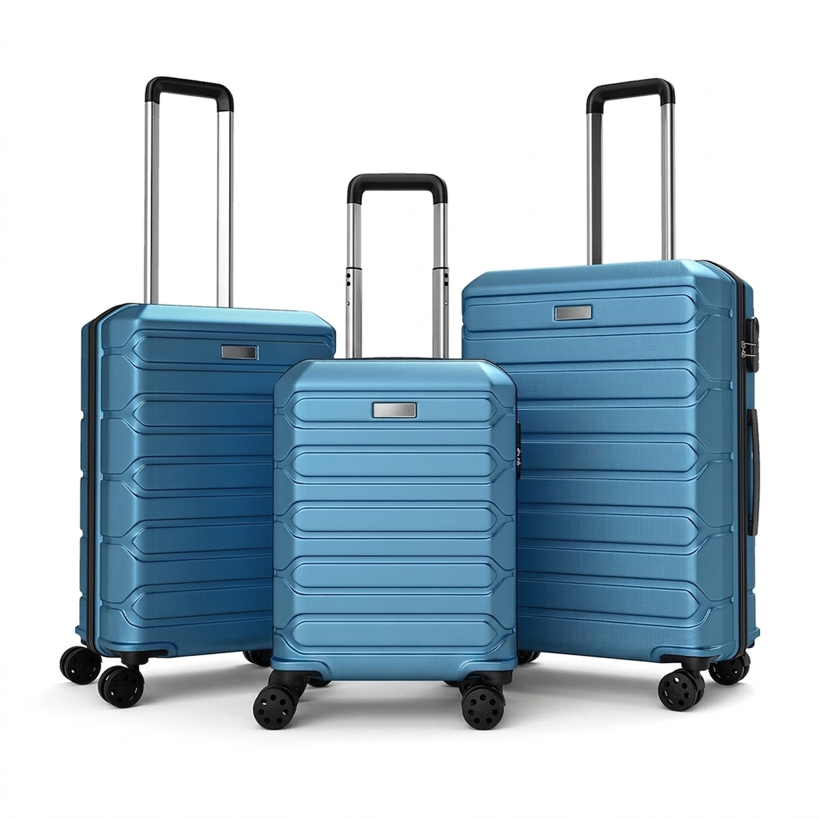 SUGIFT 3-Piece Lightweight Hardside 8 Spinner Wheels Nested Suitcases Luggage Set 20-in 24-in 28-in 46-L Blue