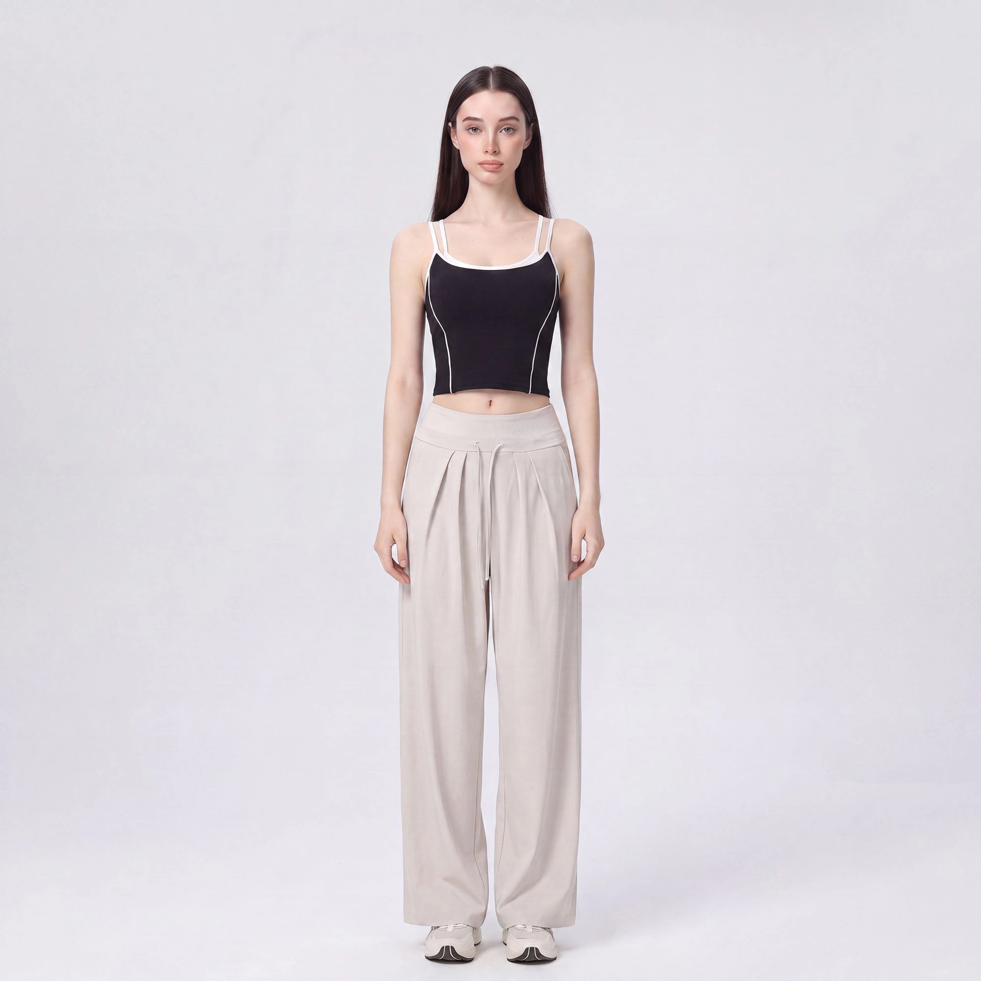 Anna-Kaci Women's Contrast Trim Double Strap Cropped Cami Tank Top with Fitted Light Support Activewear Design