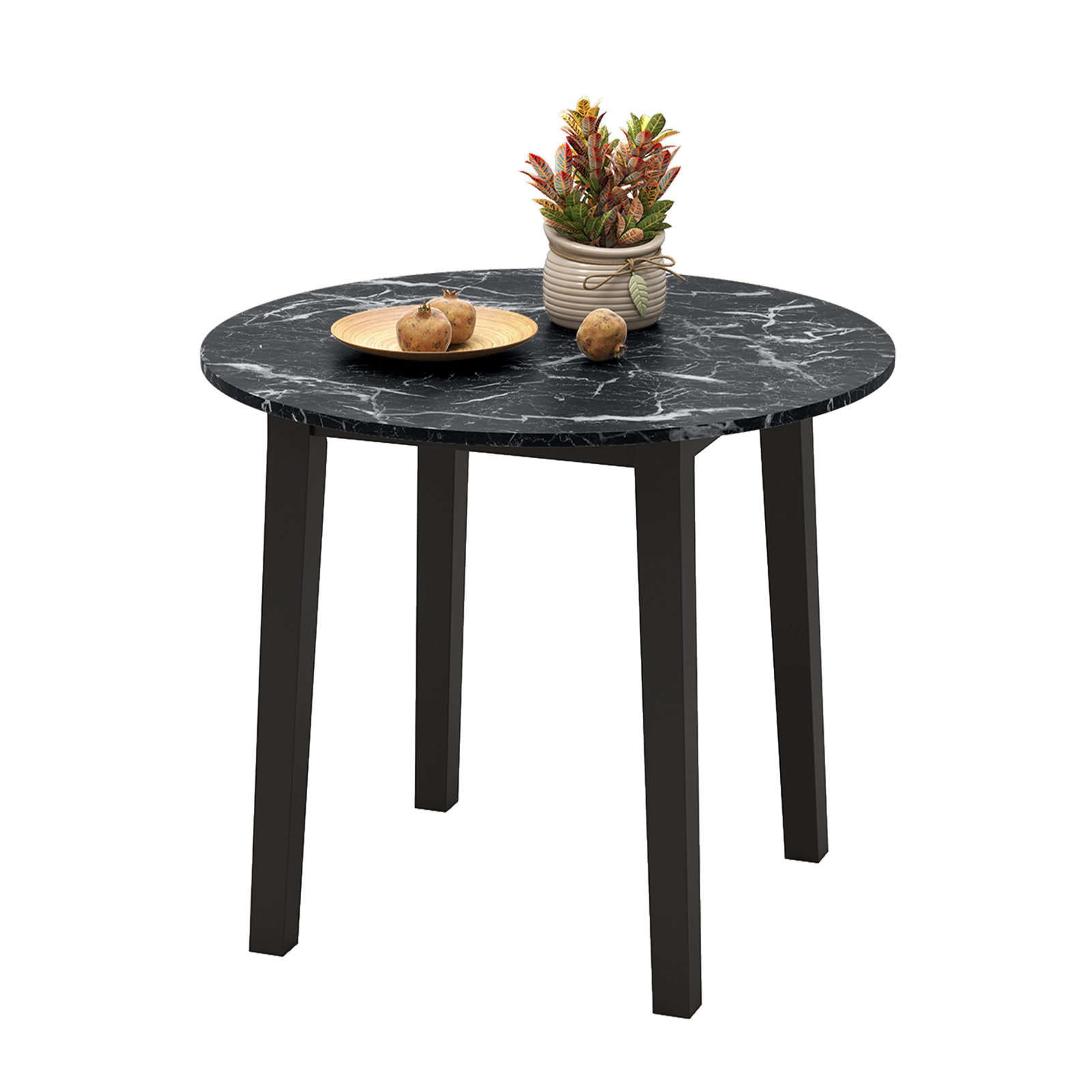 LJG 35 Inch Round Dining Table with Rubber Wood Legs and Marble-Textured Veneer Tabletop