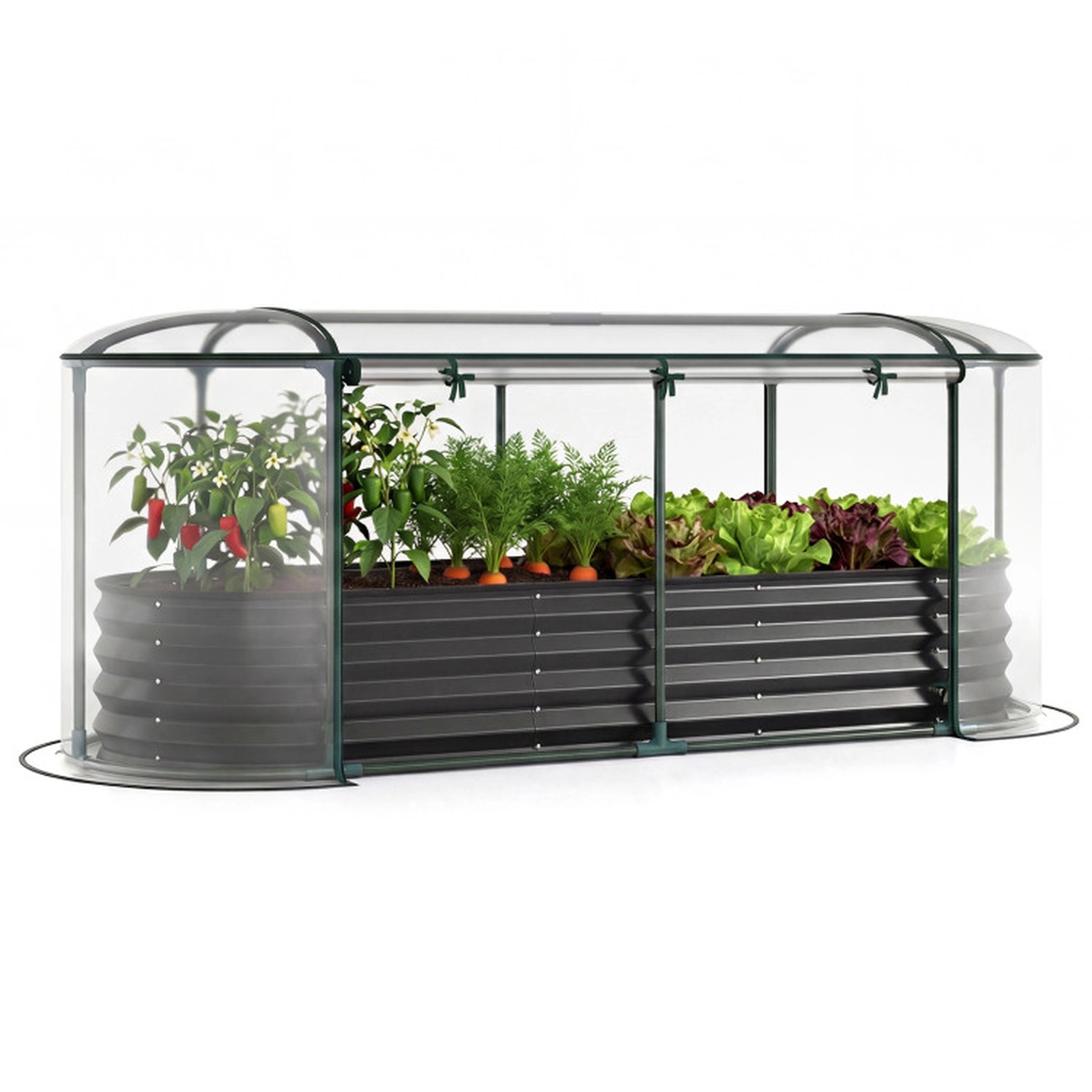 SUGIFT Raised Garden Bed with PVC Greenhouse Cover Outdoor Planter 86-Gal Volume Black/Silver+Transparent