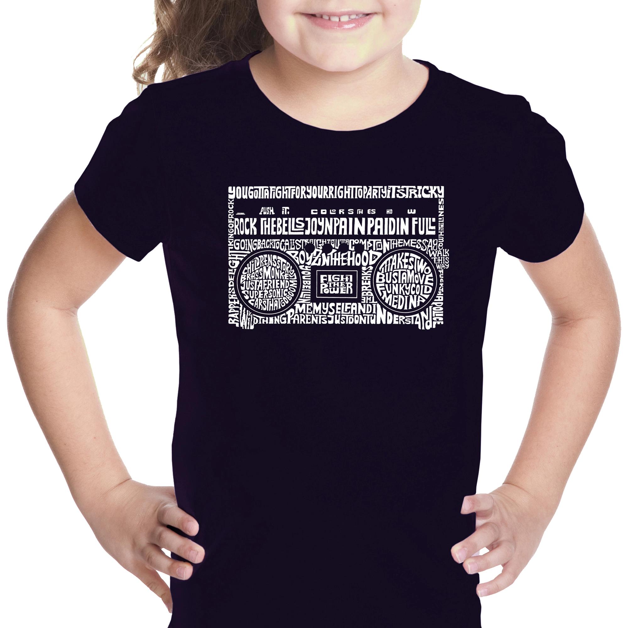 LA Pop Art Girls Word T-Shirt - Greatest Rap Hits of The 1980's
