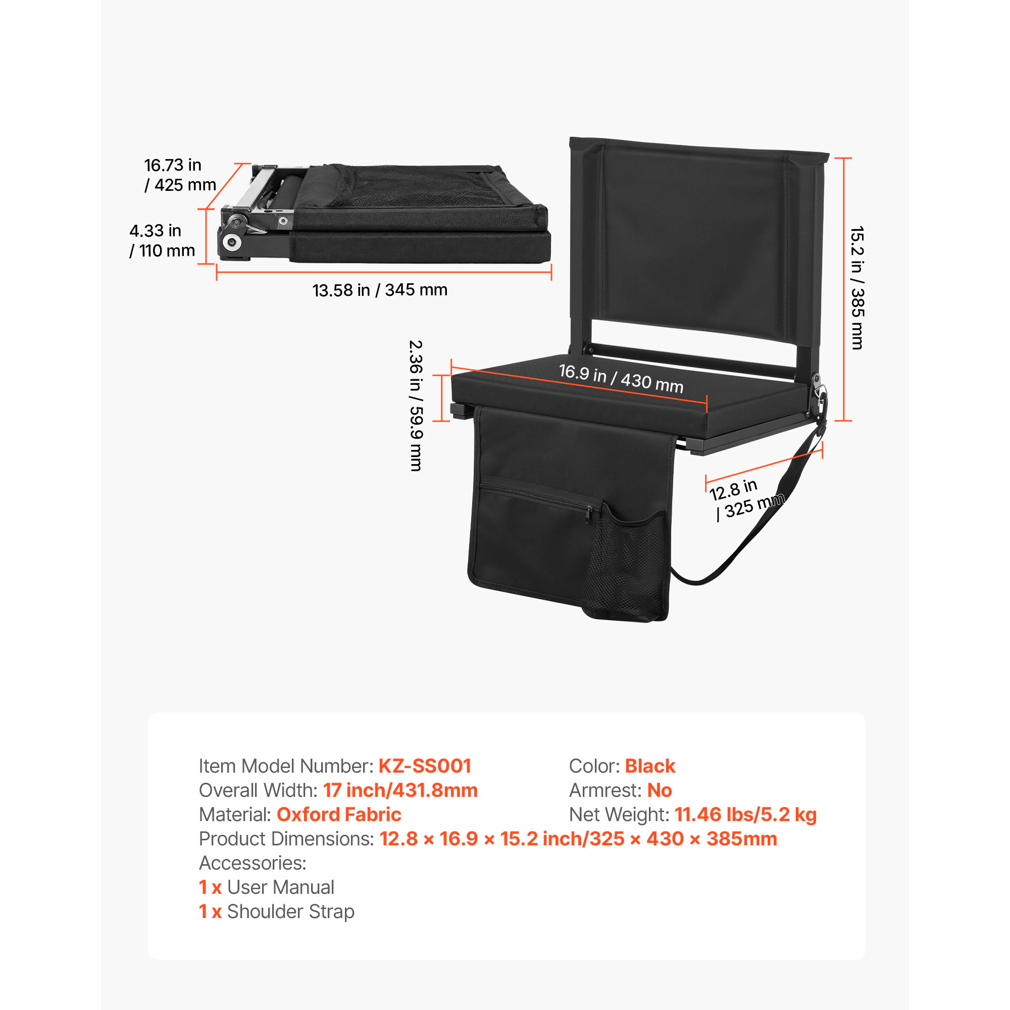 HONGGE Stadium Seat Folding Bleacher with Back Support and Thick Cushion Padded Seats for