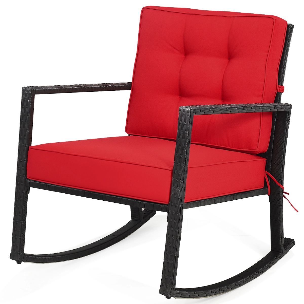 SUGIFT Patio Rattan Outdoor Rocking Glider Chair with Cushions 360-Lb Capacity 20-in Seat Height Single Chair Red