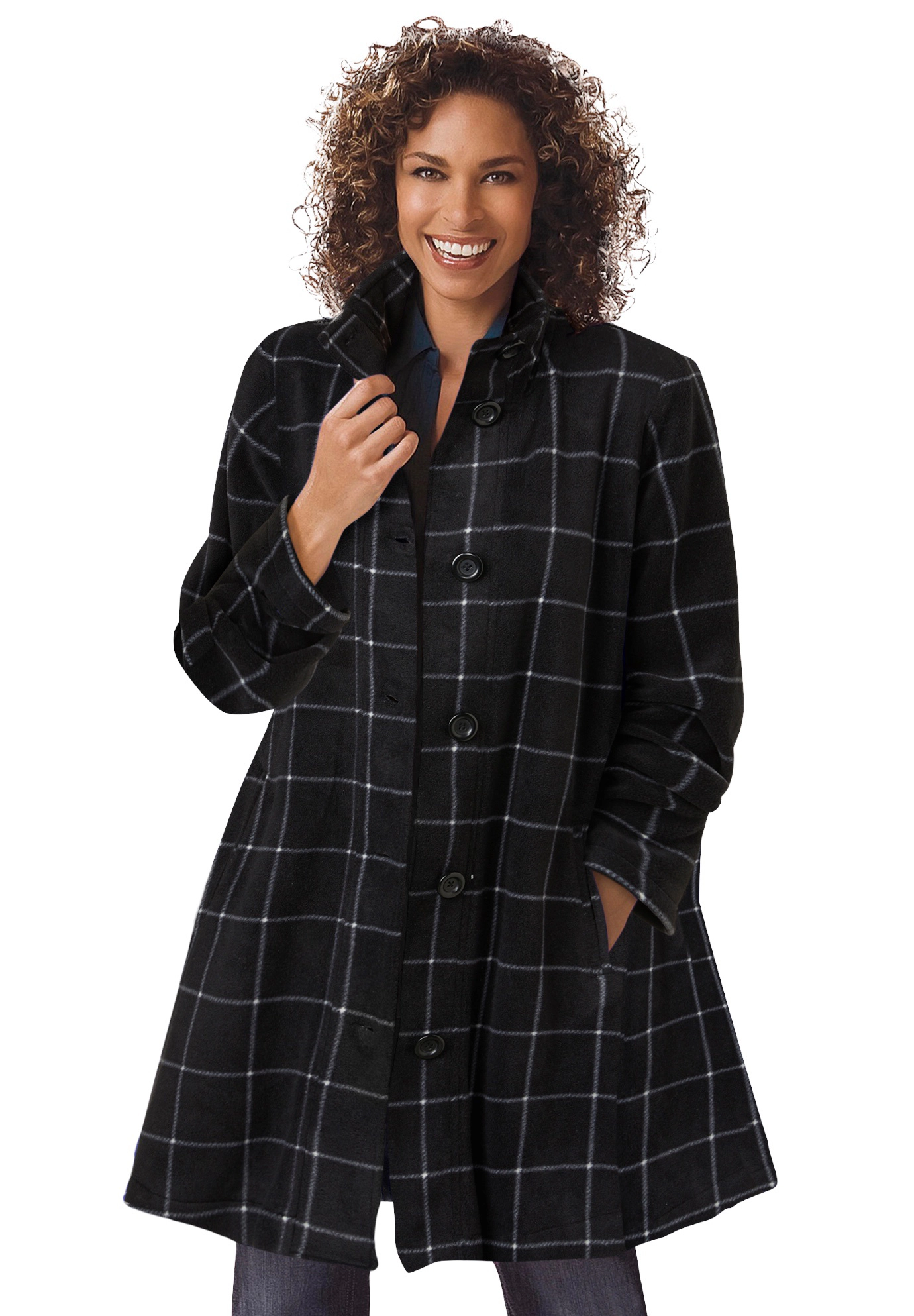 Woman Within Plus Fleece Swing Funnel-Neck Coat